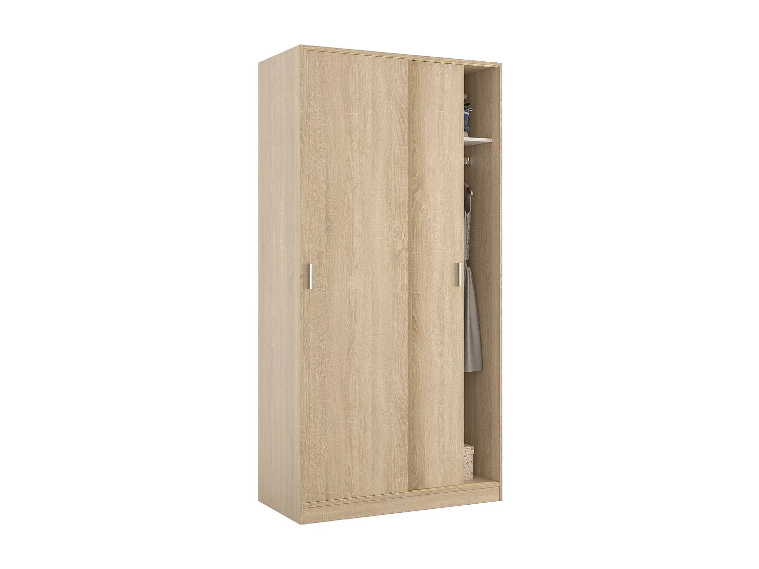 Armario Lansing, Armario de dormitorio con 2 puertas correderas, Armario con estante y barra para ropa, 100x50h200 cm, Roble