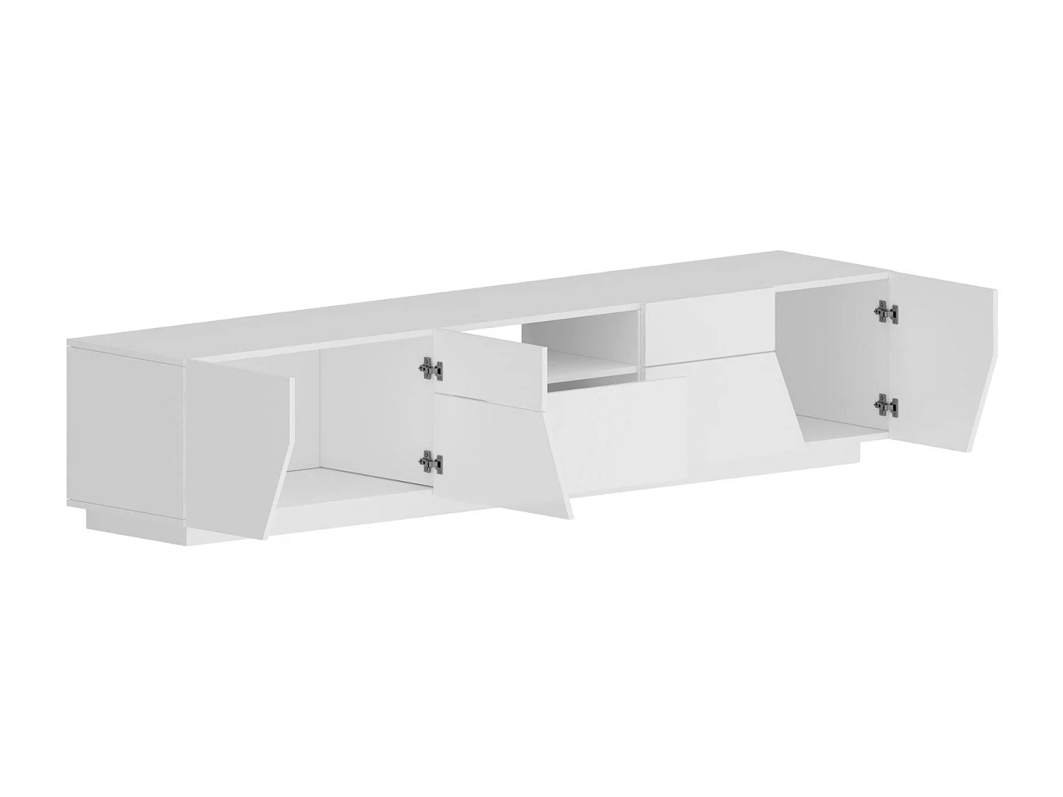 Mobile porta TV Jacopo, Credenza bassa da soggiorno, Base porta televisione, 100% Made in Italy, cm 220x43h46, Bianco lucido