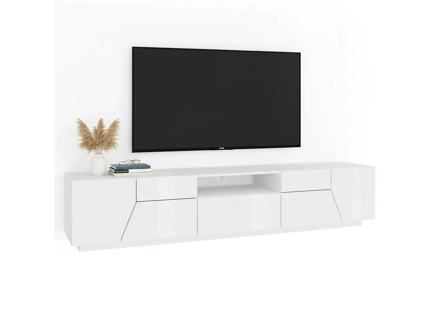 Meuble TV Jacopo, Buffet bas de salon, Base pour meuble TV, 100% Made in Italy, 220x43h46 cm, Blanc brillant