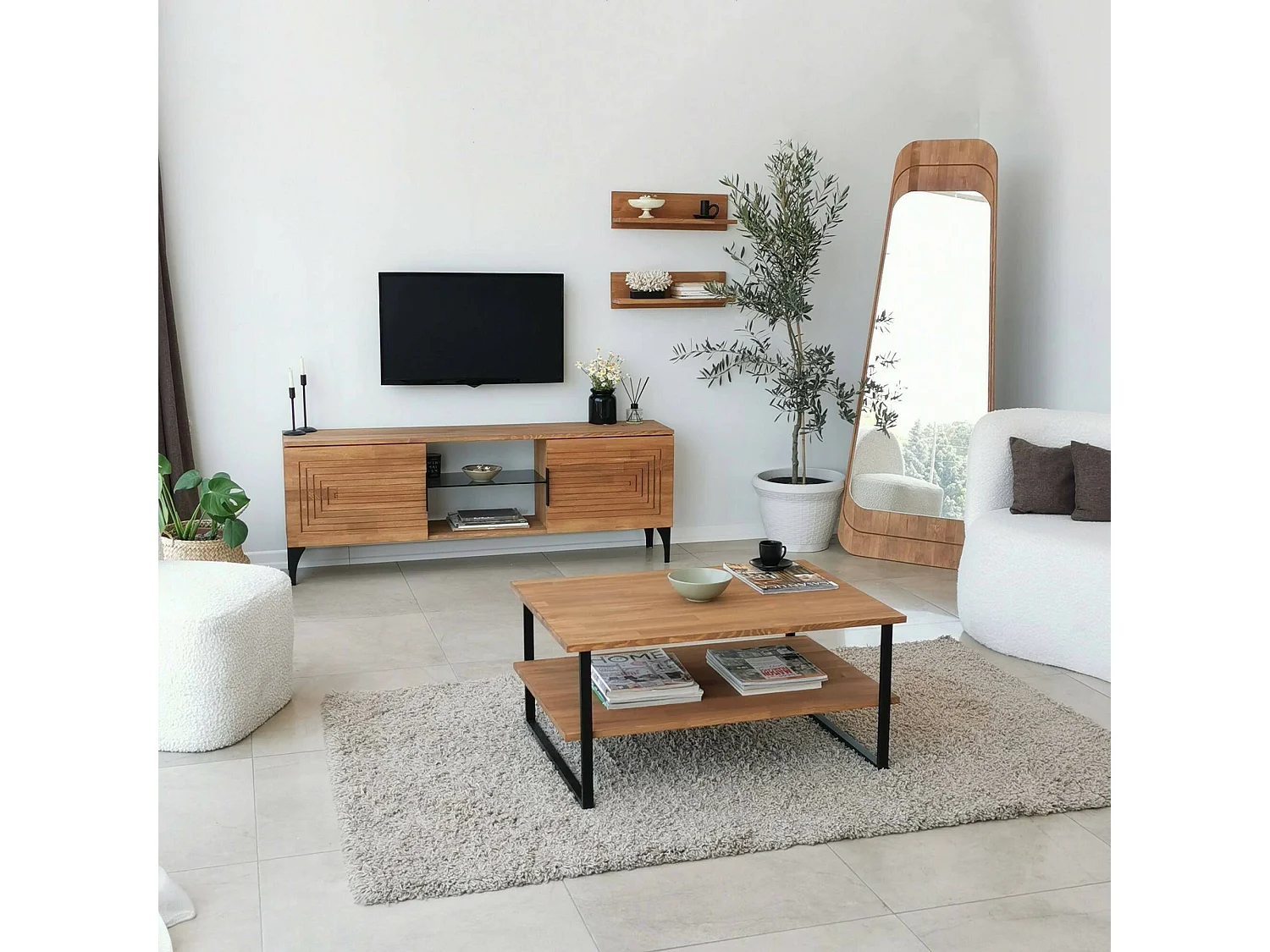 Mesa de café DlionetT, Mesa baixa para café, Porta-revistas para sofá, Prateleira para sala de estar, 85x60h40 cm, Carvalho