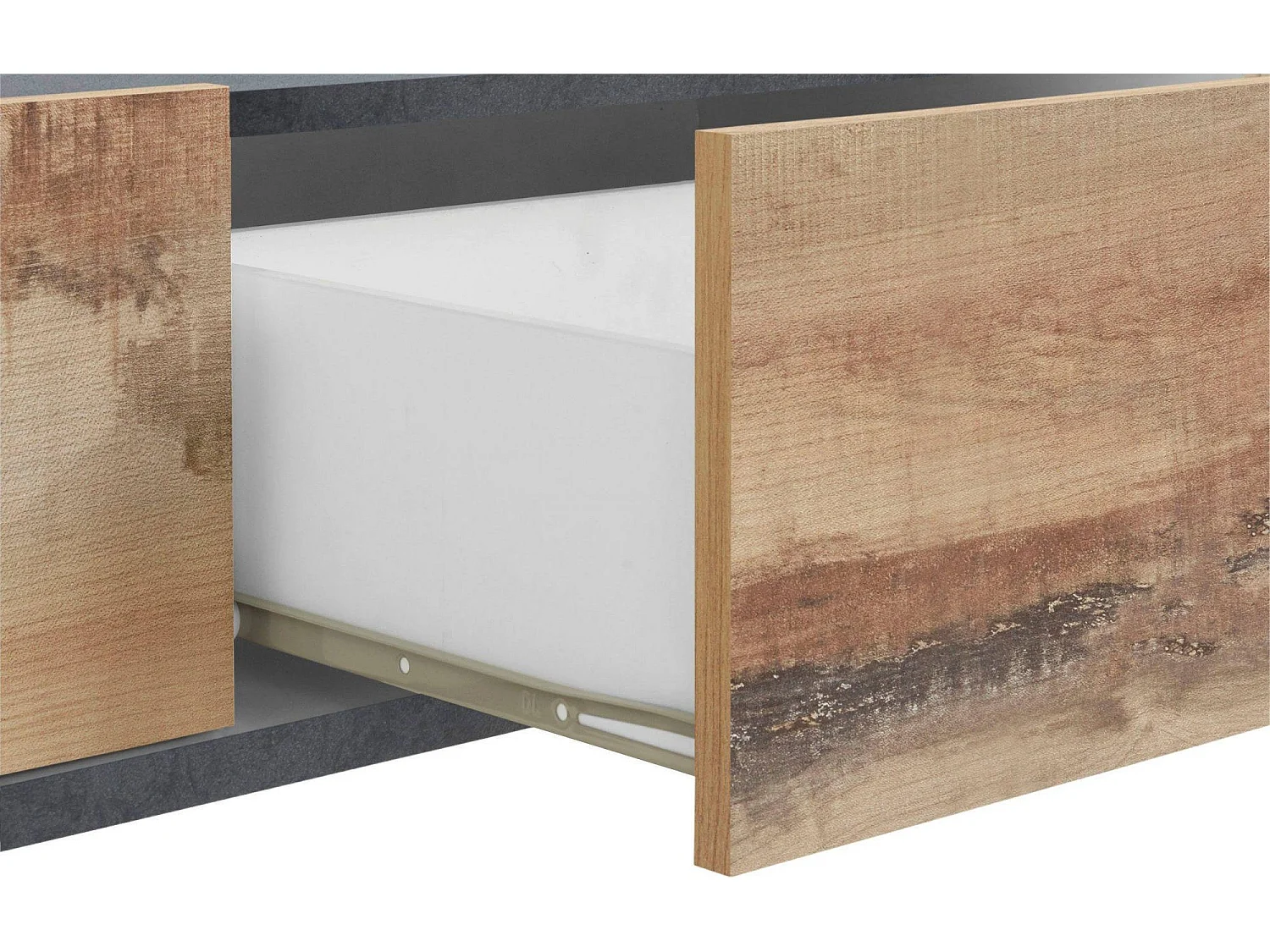 Mobile porta TV Raffaele, Credenza bassa da soggiorno a 2 ante, Base porta televisione, 100% Made in Italy, cm 200x40h47, Ardesia e Acero