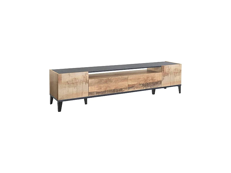 Meuble TV Raffaele, Buffet bas de salon avec 2 portes, Base pour meuble TV, 100% Made in Italy, 200x40h47 cm, Ardoise et Érable
