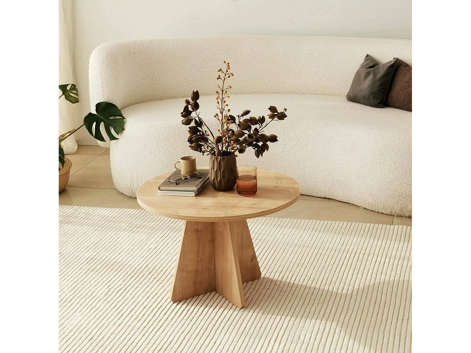 Tavolino da Salotto Armanda, Forma Rotonda, 60x60x40h cm Marrone Quercia