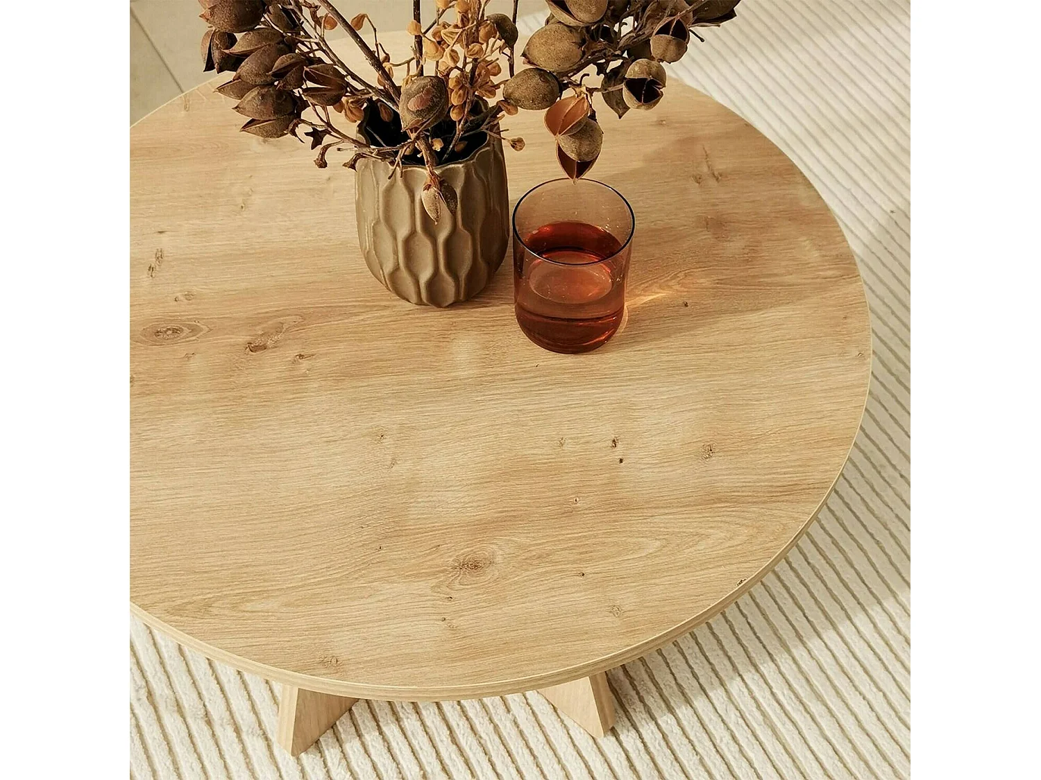 Tavolino da Salotto Armanda, Forma Rotonda, 60x60x40h cm Marrone Quercia