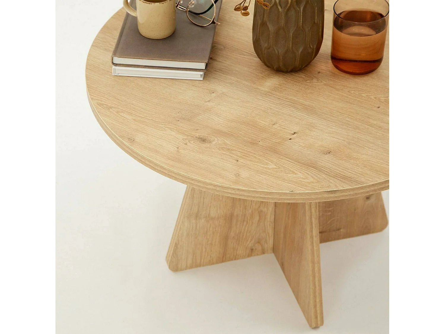 Tavolino da Salotto Armanda, Forma Rotonda, 60x60x40h cm Marrone Quercia