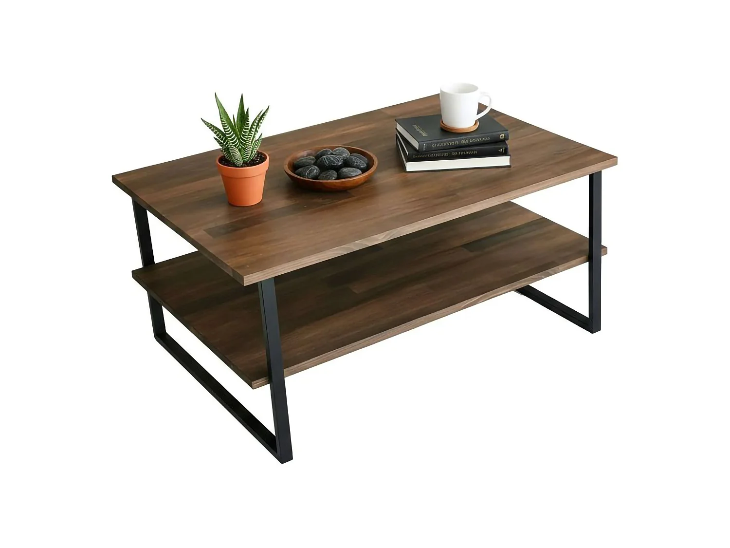 Wohnzimmertisch Dlionett, Niedriger Wohnzimmertisch, Kaffeeregal, Couchtisch für Sofa, 85x60h40 cm, Nussbaum