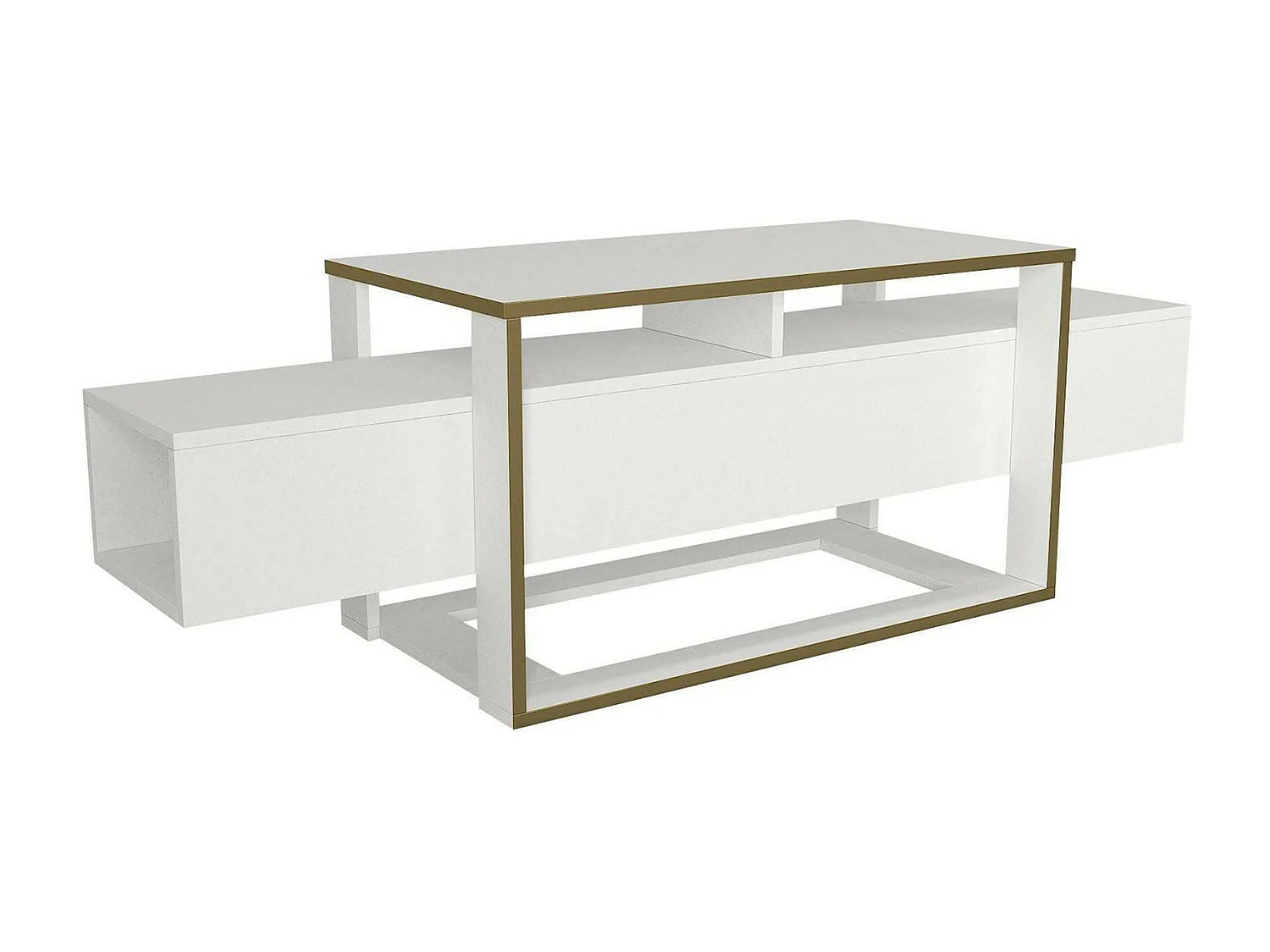 Meuble TV Callisto, Buffet de salon, Armoire basse pour TV, Base murale de rangement, 160x46h50 cm, Blanc et Or
