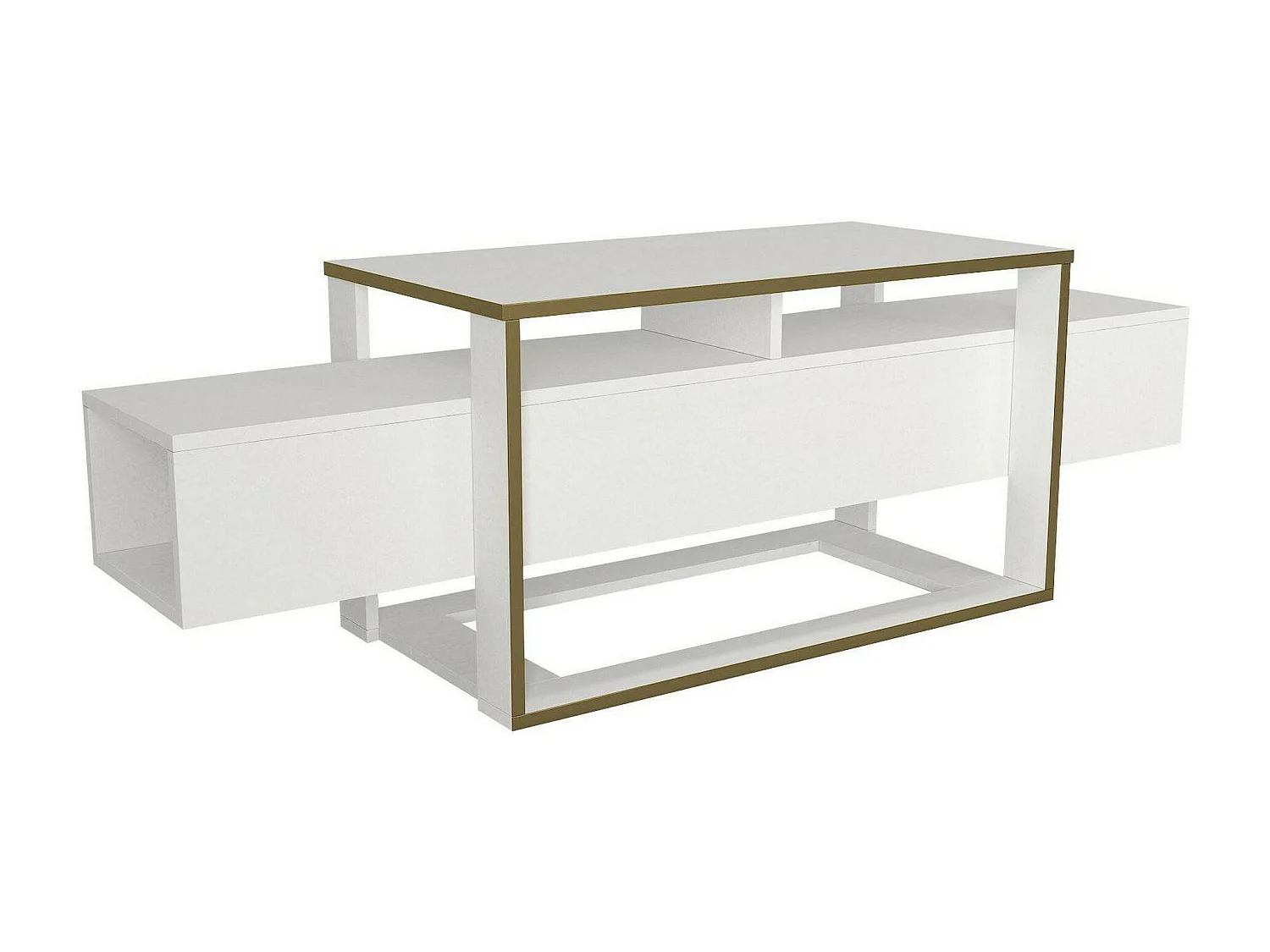 Meuble TV Callisto, Buffet de salon, Armoire basse pour TV, Base murale de rangement, 160x46h50 cm, Blanc et Or