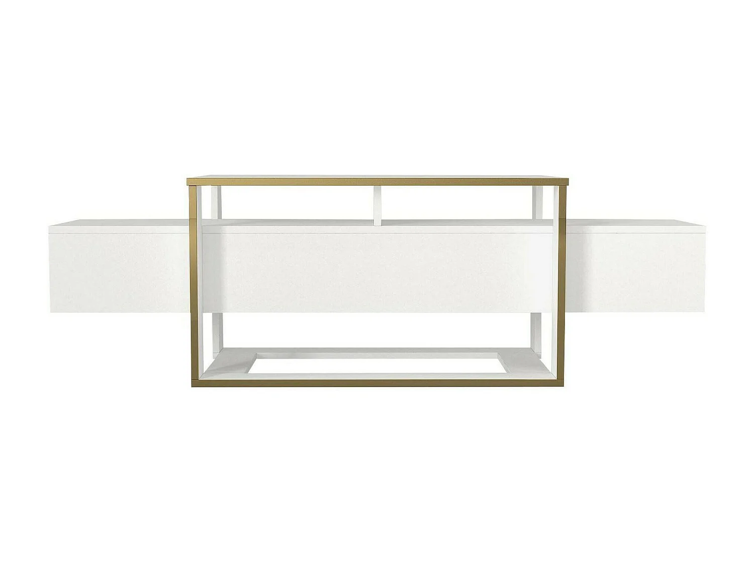 Meuble TV Callisto, Buffet de salon, Armoire basse pour TV, Base murale de rangement, 160x46h50 cm, Blanc et Or