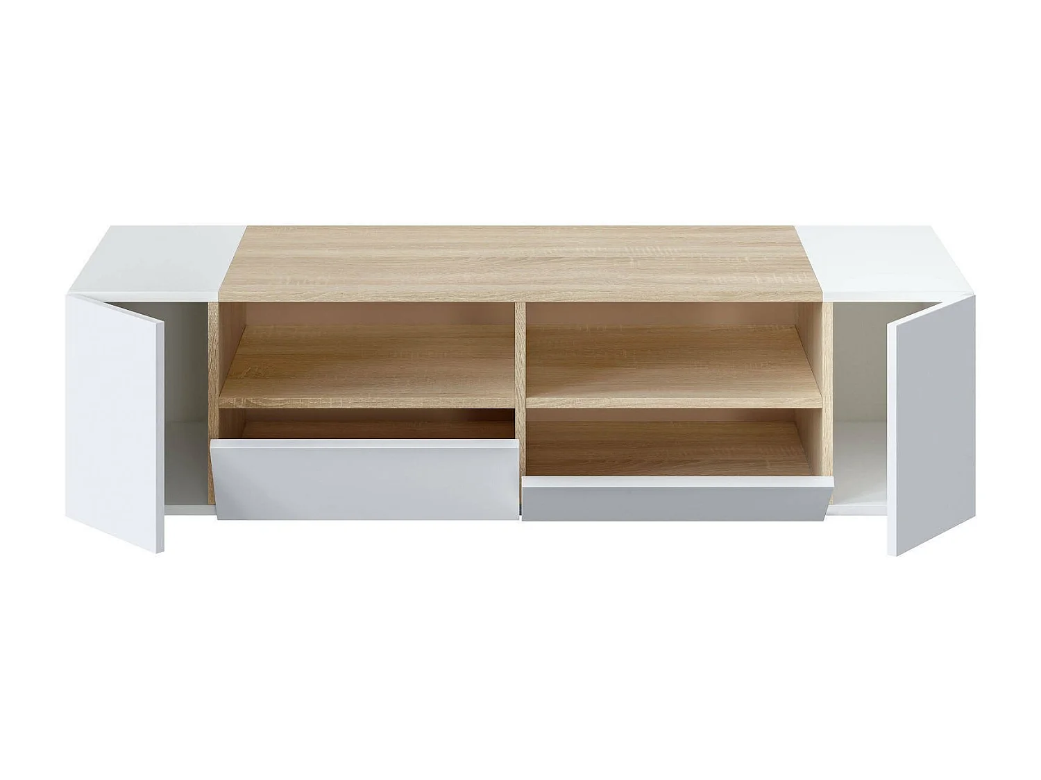 Topeka TV-Ständer, Fernseh-Sideboard für das Wohnzimmer, moderner TV-Ständer, niedriges Mehrzweck-Sideboard, 138 x 42 x 36 cm, WeiÃŸ und Eiche