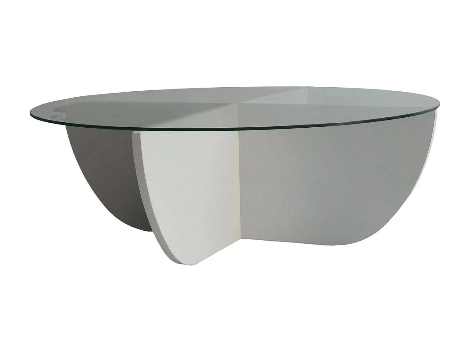 Table basse Jolanda, forme circulaire, 90x90x30h cm blanche, plateau en verre, tablette transparente