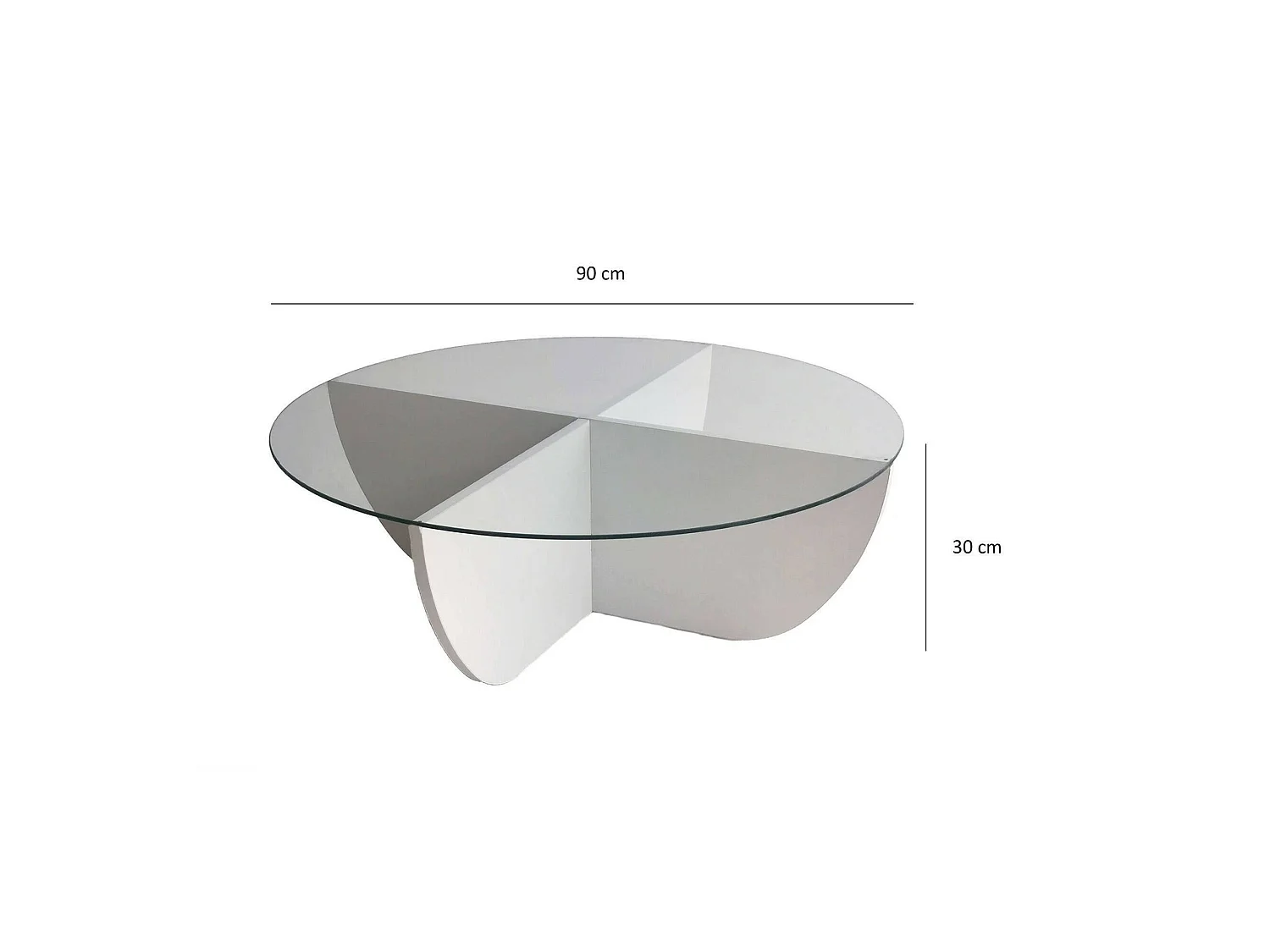 Mesa de Centro Jolanda, Forma Circular, 90x90x30h cm Branco, Tampo em Vidro, Prateleira Transparente