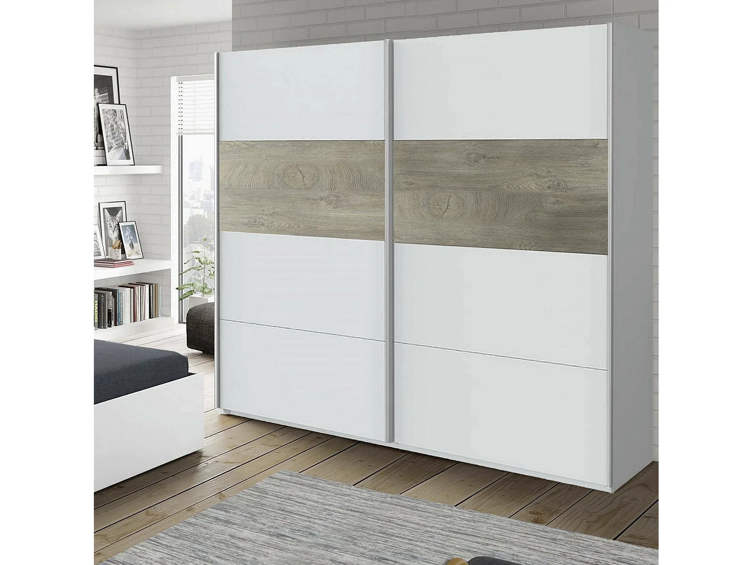 Dmora Guardaroba 2 Ante 60x200h cm Bianco Appendiabiti 2 Ripiani, Armadio Camera da Letto 2 Ante