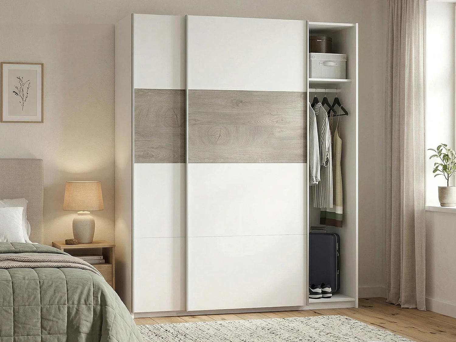 Dmora Guardaroba 2 Ante 60x200h cm Bianco Appendiabiti 2 Ripiani, Armadio Camera da Letto 2 Ante