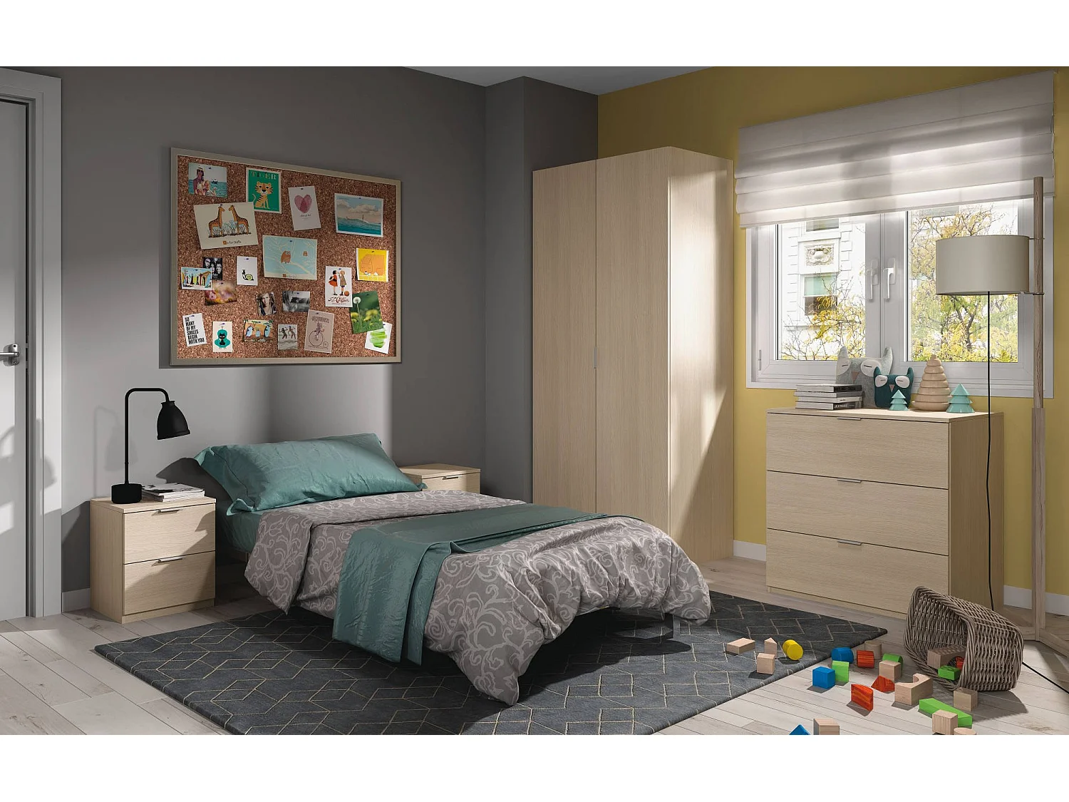 Roupeiro laranja, Roupeiro de quarto com 2 portas de batente, Móveis de quarto com 1 prateleira e varão, 82x52h180 cm, Carvalho