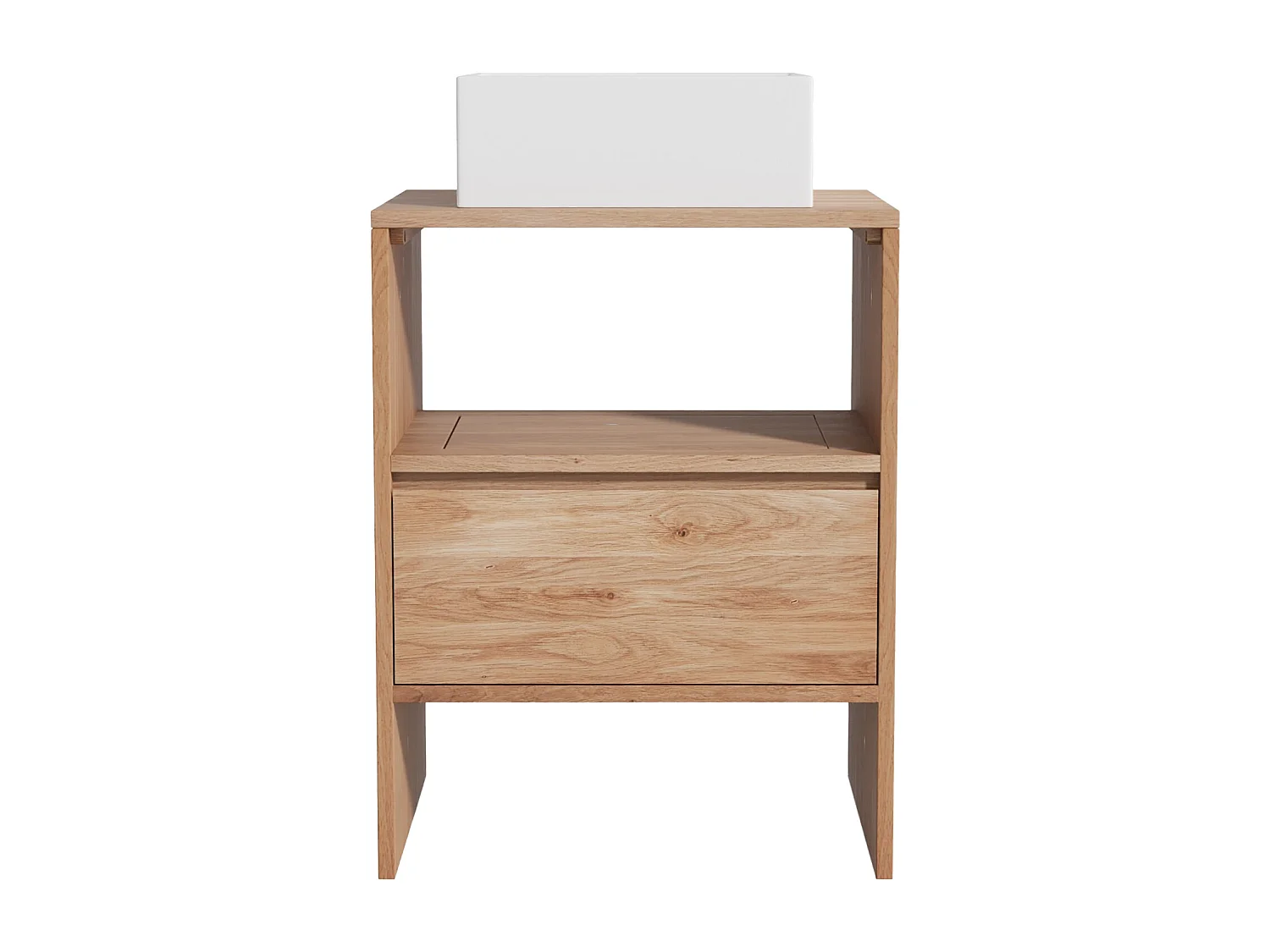 Unterschrank aus Massivholz Eiche mit quadratischem Aufsatzbecken - Hell Natur - 60 cm - CAVIZO