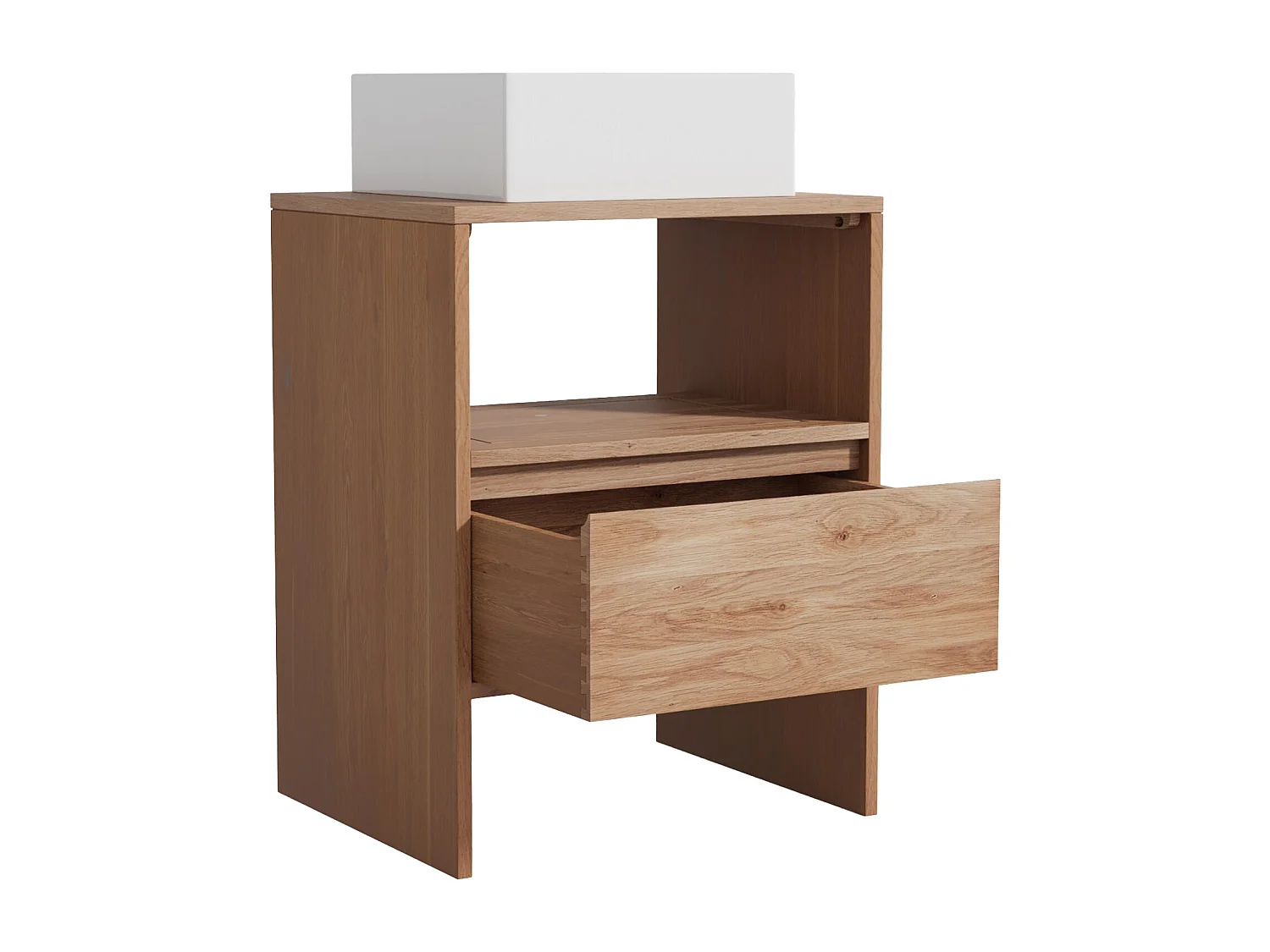 Unterschrank aus Massivholz Eiche mit quadratischem Aufsatzbecken - Hell Natur - 60 cm - CAVIZO