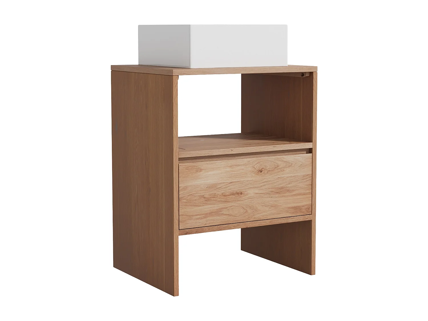 Unterschrank aus Massivholz Eiche mit quadratischem Aufsatzbecken - Hell Natur - 60 cm - CAVIZO