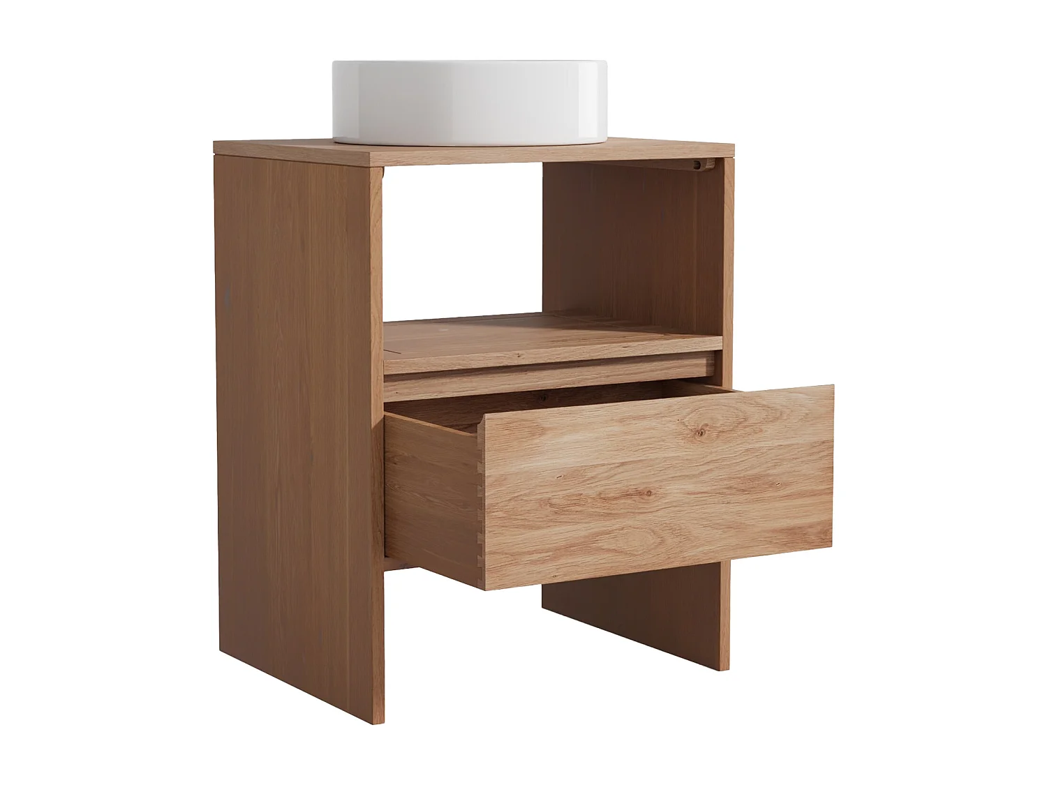 Unterschrank aus Massivholz Eiche mit rundem Aufsatzbecken - Hell Natur - 60 cm - CAVIZO