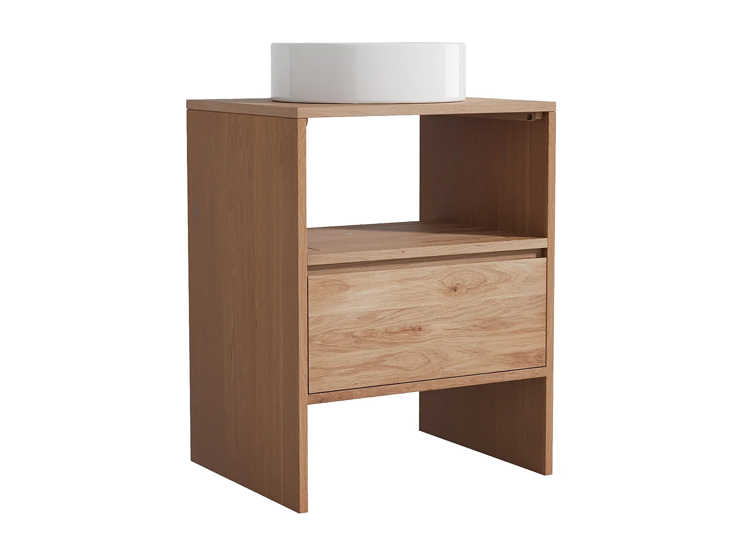 Unterschrank aus Massivholz Eiche mit rundem Aufsatzbecken - Hell Natur - 60 cm - CAVIZO