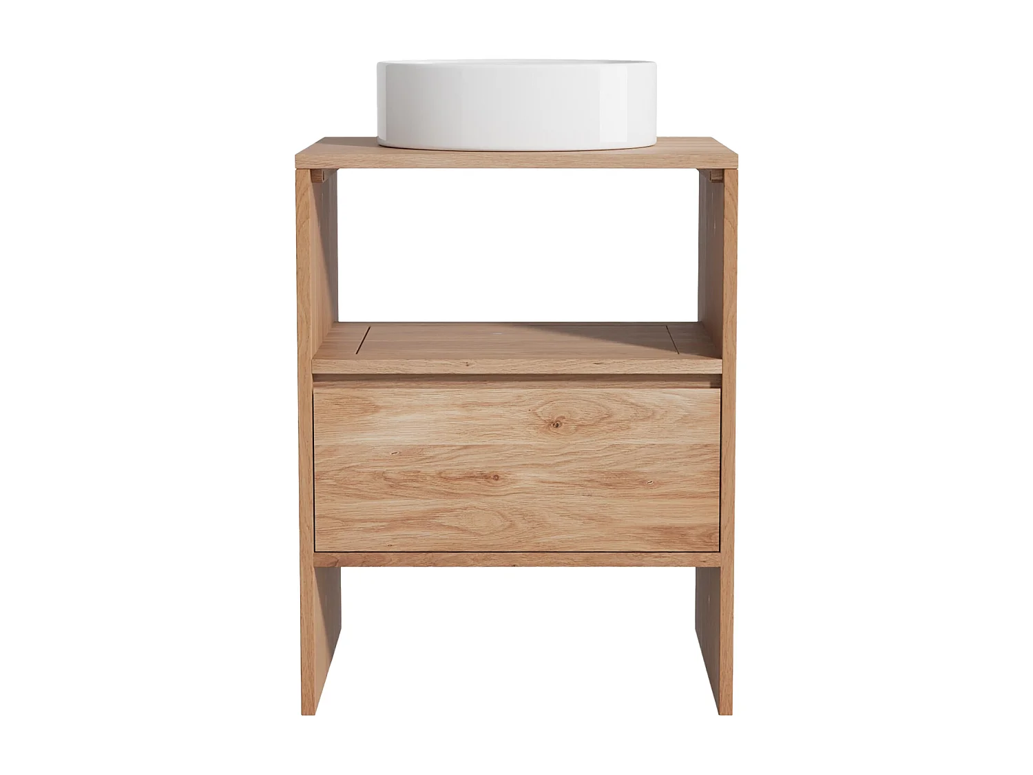 Unterschrank aus Massivholz Eiche mit rundem Aufsatzbecken - Hell Natur - 60 cm - CAVIZO