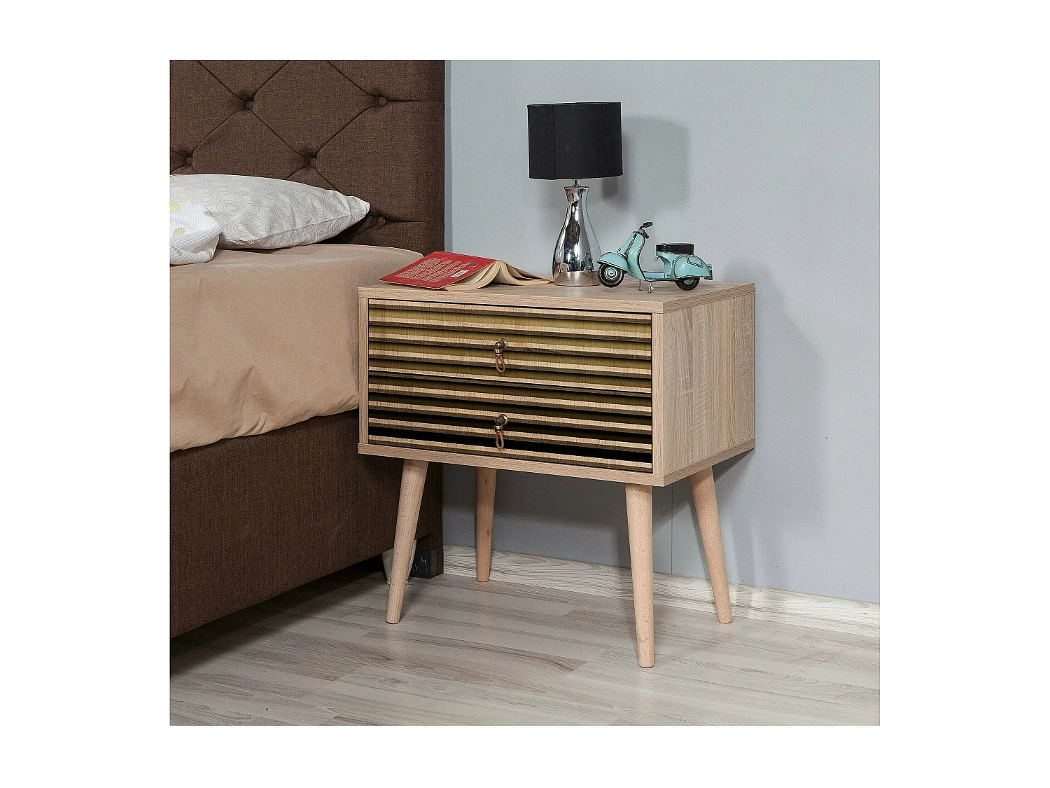 Comodino Ompong, 2 Cassetti, 40x60x61h cm Marrone Quercia