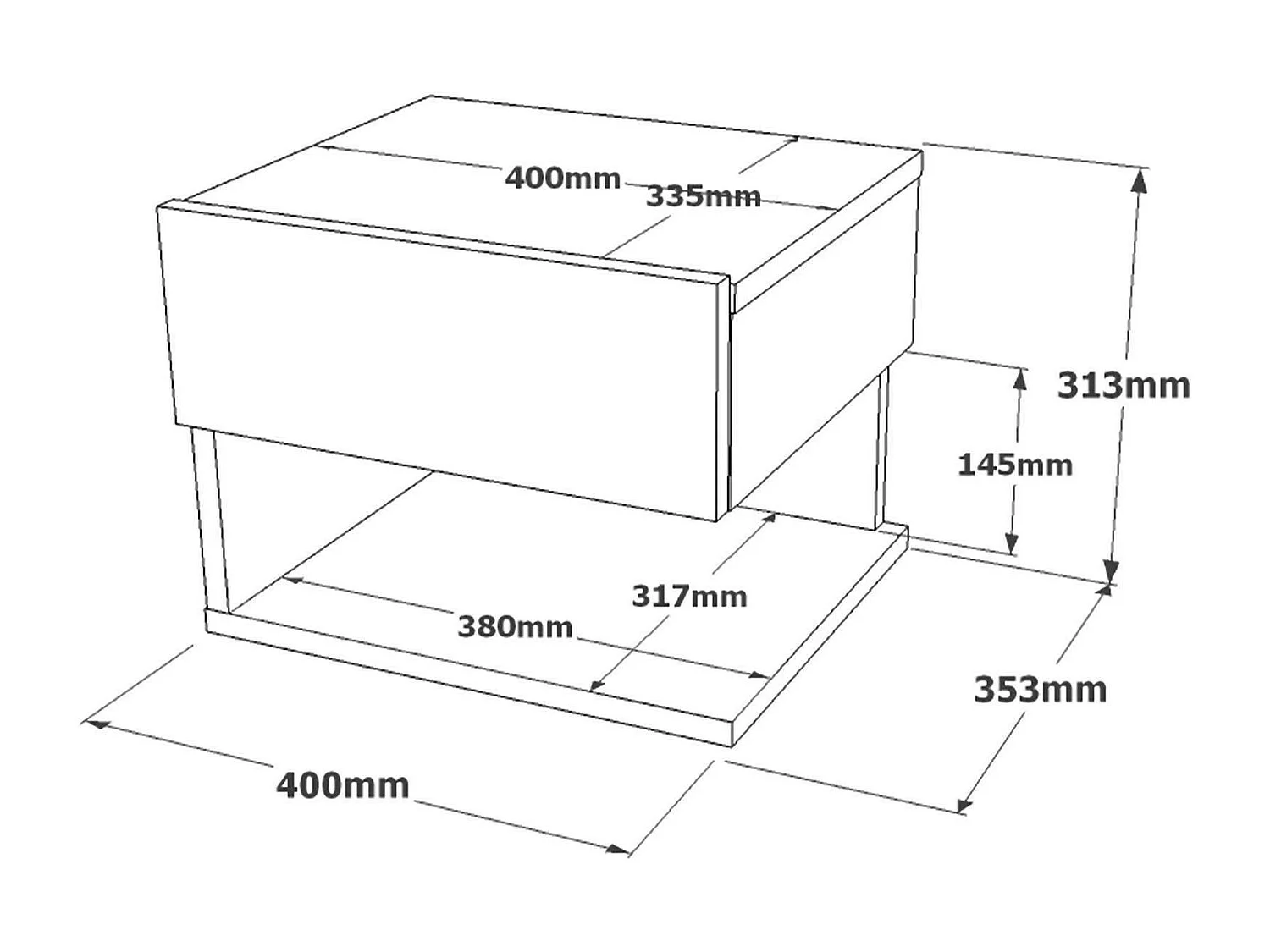 Comodino Lira, un Cassetto, 31.3x40x35.3h cm Argento