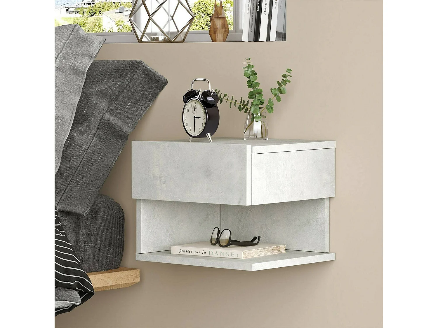 Chevet Regor, Commode basse, Table de nuit, Étagère de chevet, 40x31h35 cm, Argent