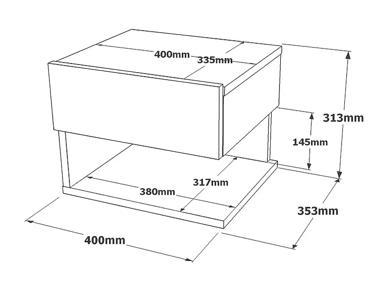 Nachtkastje Dpetagn, Laag kastje, Nachtkastje, Nachtkastje, 40x31h35 cm, Argent