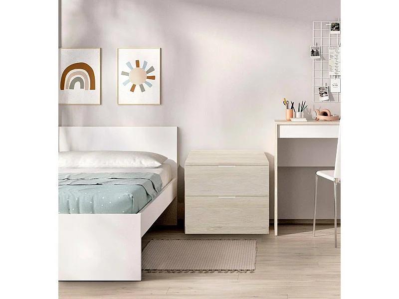 Chevet Daber, Commode basse, Table de nuit, Étagère de chevet, 50x34 h46 cm, Chêne clair