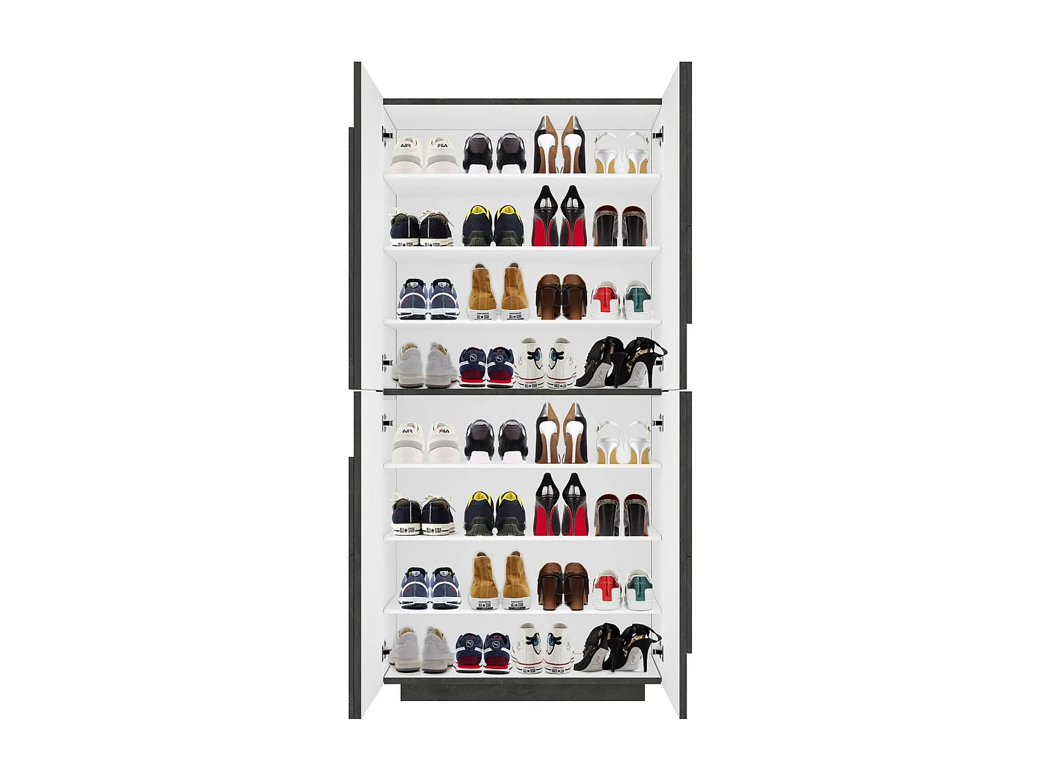 Étagère à chaussures Orfeo, Armoire polyvalente avec 4 portes battantes, Étagère à chaussures d'entrée, 100% Made in Italy, 81x38h167 cm, Ardoise