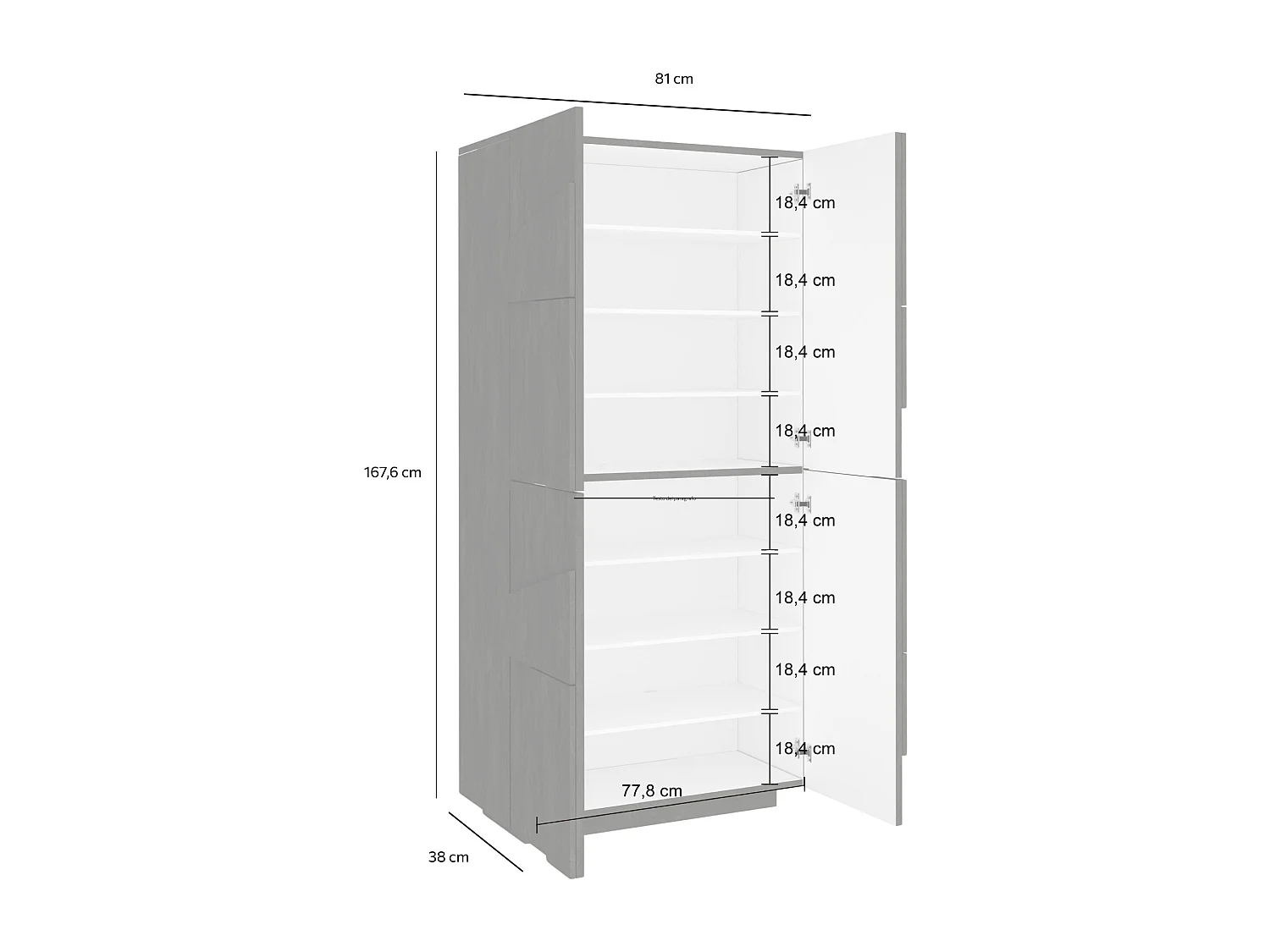 Étagère à chaussures Orfeo, Armoire polyvalente avec 4 portes battantes, Étagère à chaussures d'entrée, 100% Made in Italy, 81x38h167 cm, Ardoise