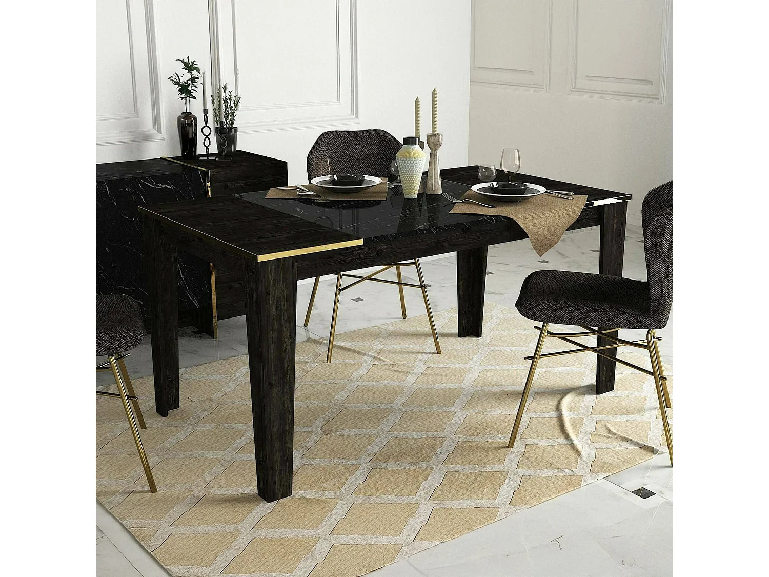 Tavolo Fisso Asciano, 8 Posti, 85x145x76.2h cm Nero