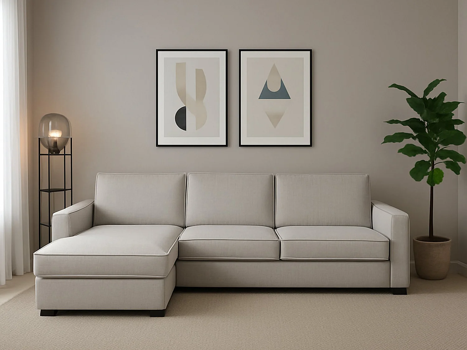 Talamo Italië: Vaste Sofa met Chaise Longue Perla 95x260 cm Grijs, Afneembaar, Waterafstotend, Wasbaar, Made in Italy