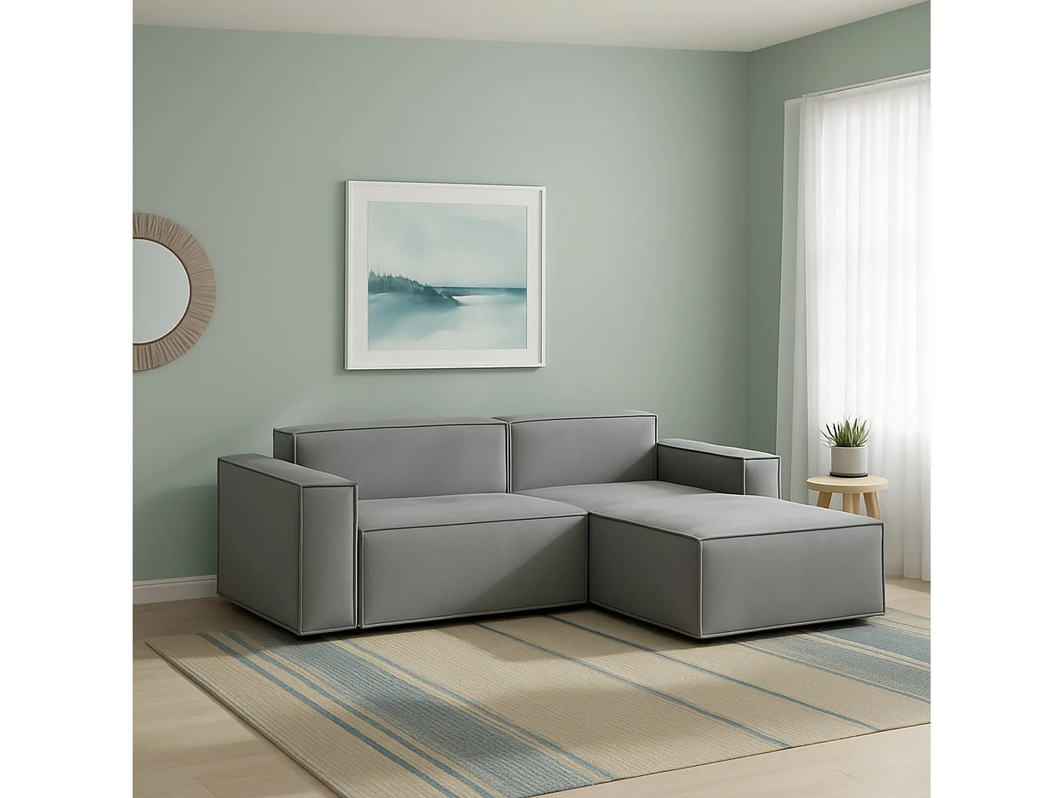 Sofá fixo Dgatta, Sofá modular grande de 2 lugares com península direita, 100% Fabricado na Itália, Sofá de tecido moderno, 240x170h70 cm, Cinza