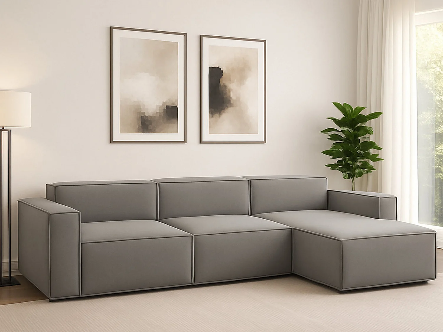 Talamo Italia Vaste Bank met Chaise Longue Raffaella 170x340 cm Grijs Afneembaar Modulair Oekotex Gecertificeerd, Wasbaar Made in Italy