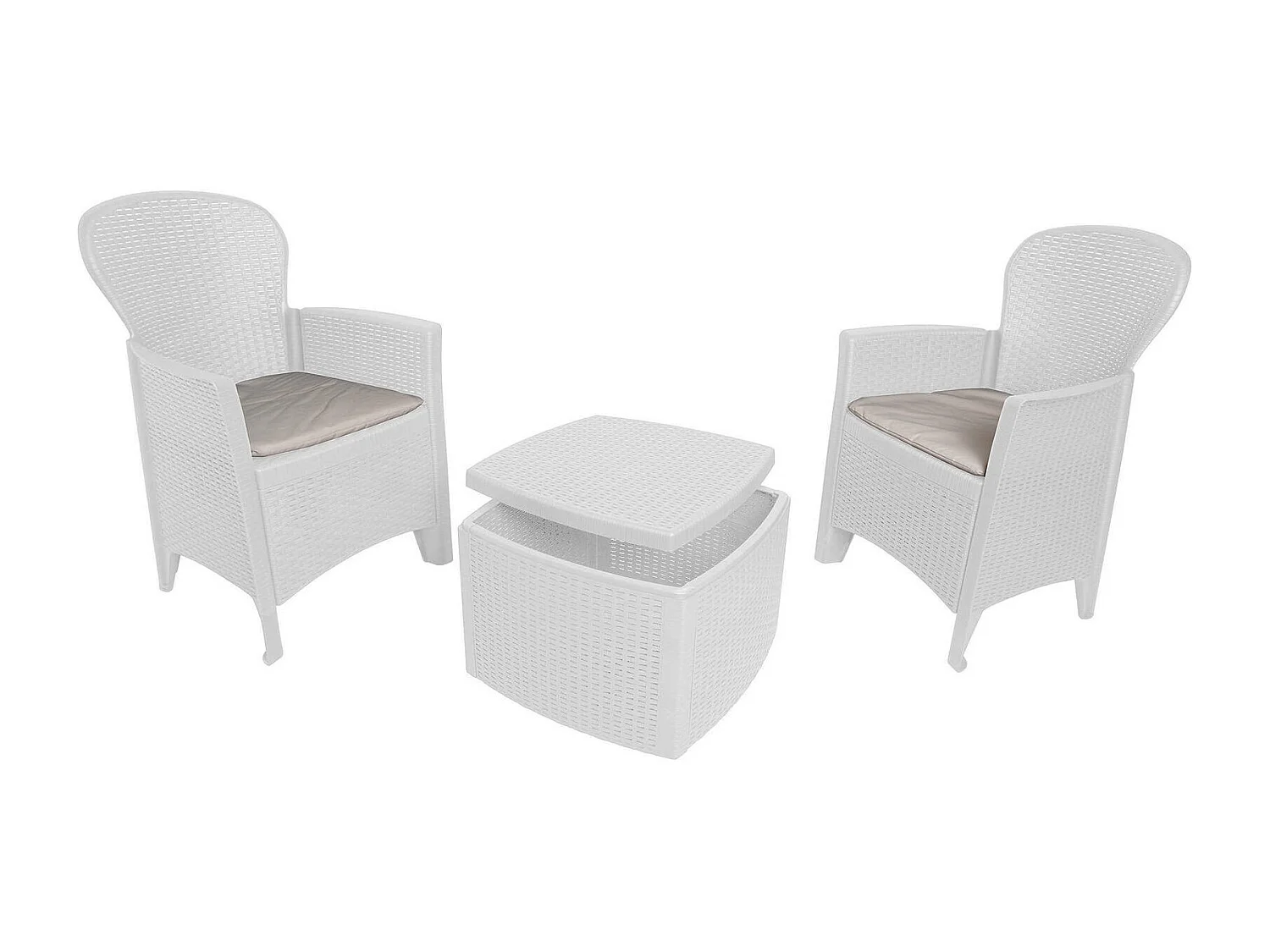 Outdoor-Lounge-Set Napoli, Gartengarnitur mit 2 Sesseln und 1 Containertisch, Sitzecke in Rattan-Optik, 100 % Made in Italy, WeiÃŸ