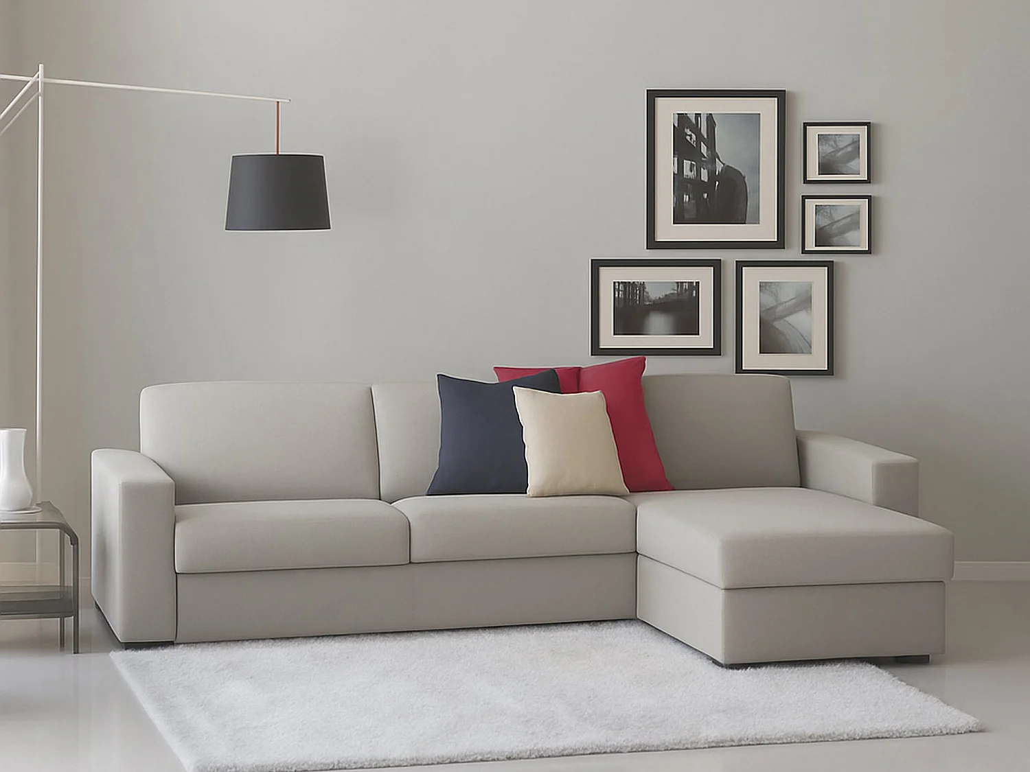 Talamo Italia Vaste Bank met Chaise Longue Debora 95x260 cm Grijs, Afneembaar, Wasbaar, Omkeerbaar Made in Italy
