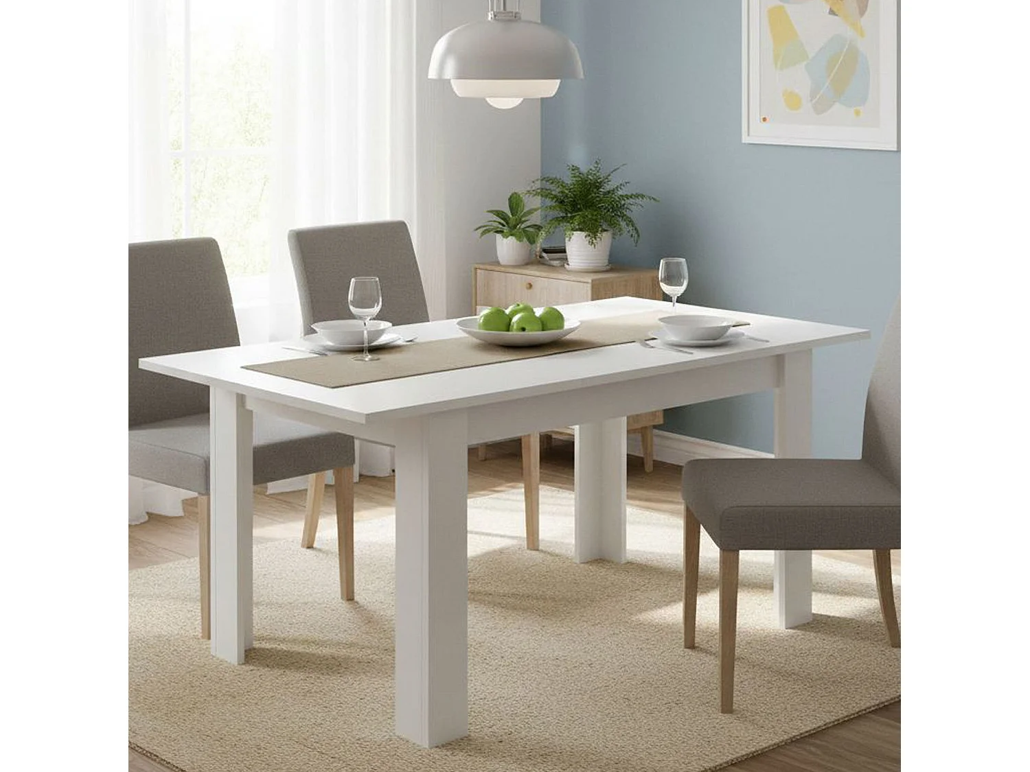 Dariaud uitschuifbare tafel, Uitschuifbare console in meerdere posities, Eettafel met verlengstuk, 140/190x90h77 cm, Wit