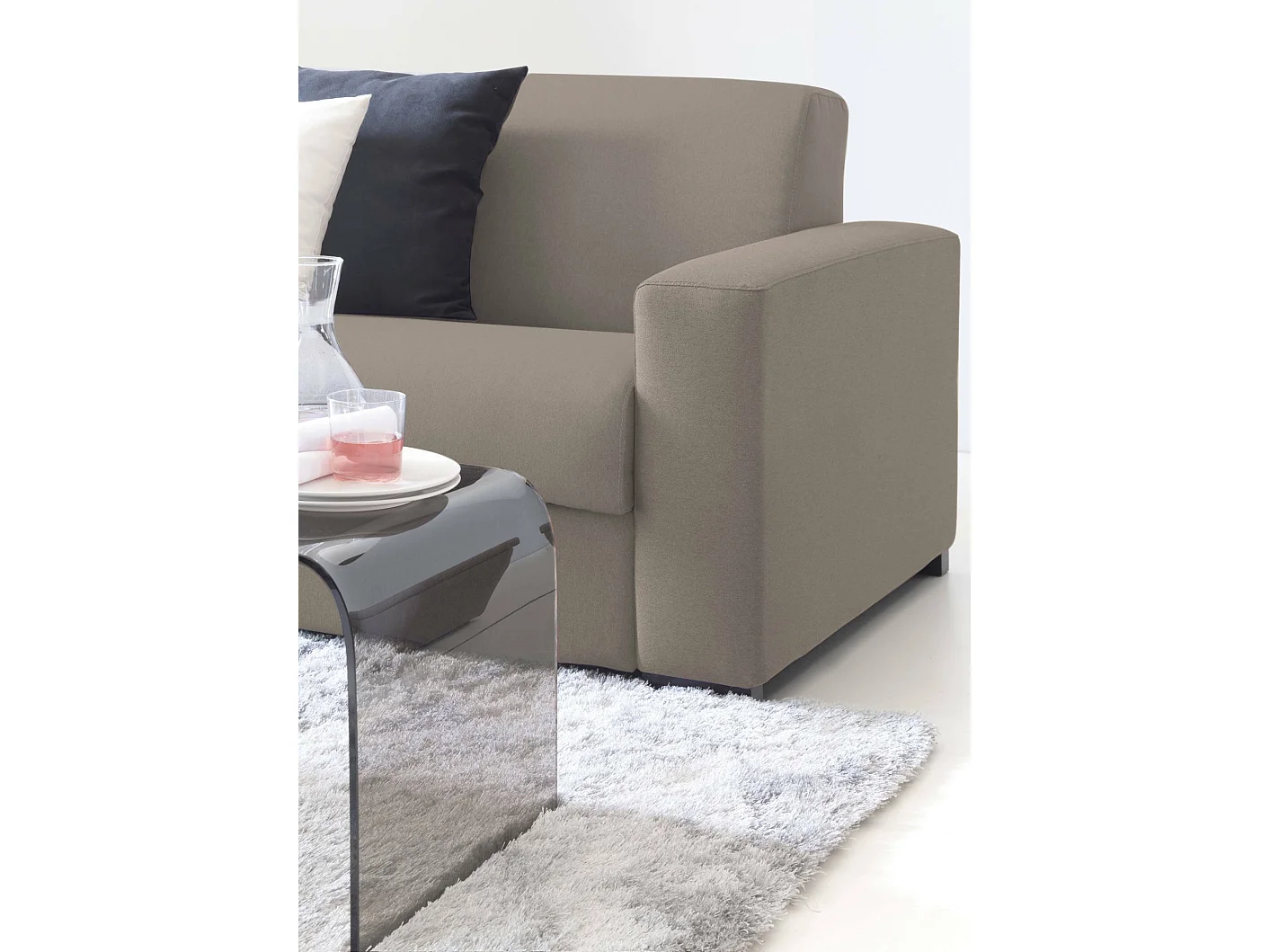 Sofá fixo Debora, Sofá de canto, 100% Made in Italy, Sofá de ala, com penínula de arrumação reverível, em tecido acolchoado, com braço fino, 260x95h90 cm, Taupe