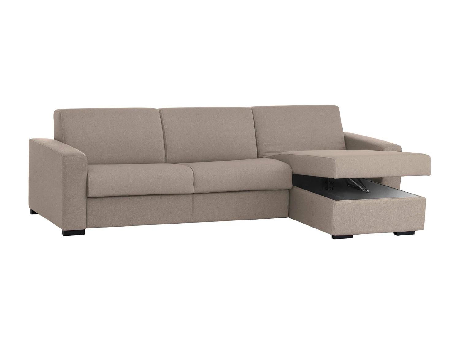 Sofá fixo Debora, Sofá de canto, 100% Made in Italy, Sofá de ala, com penínula de arrumação reverível, em tecido acolchoado, com braço fino, 260x95h90 cm, Taupe
