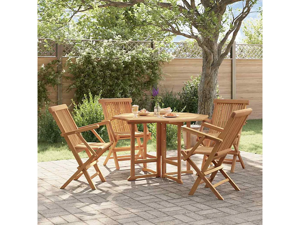 Ensemble à manger d'extérieur pliable 5 pcs Bois solide de teck
