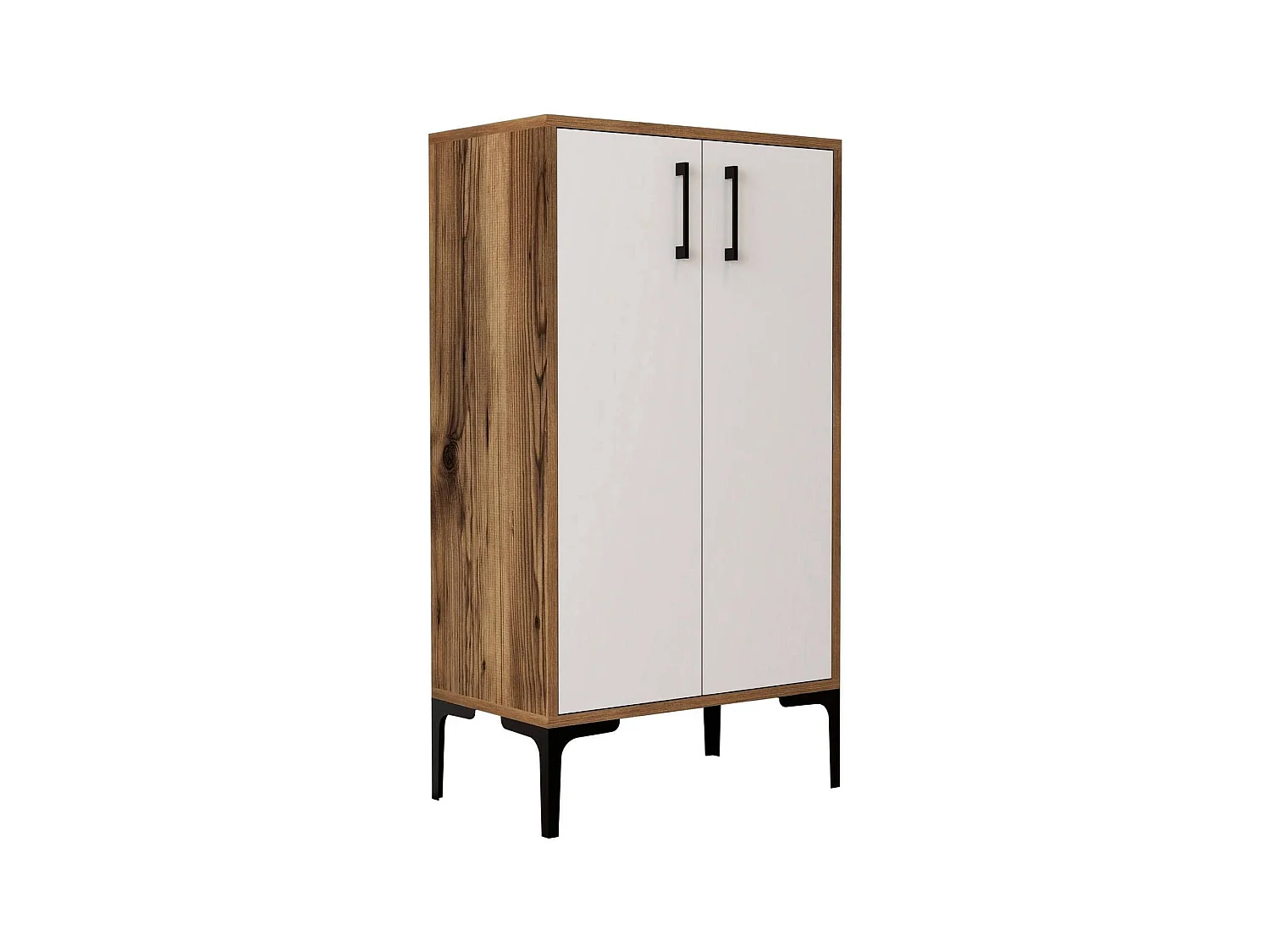 Meuble à chaussures Helios, Meuble à chaussures, Armoire d'entrée polyvalente, Rangement pour chaussures, 60x35h111 cm, Noyer et Blanc
