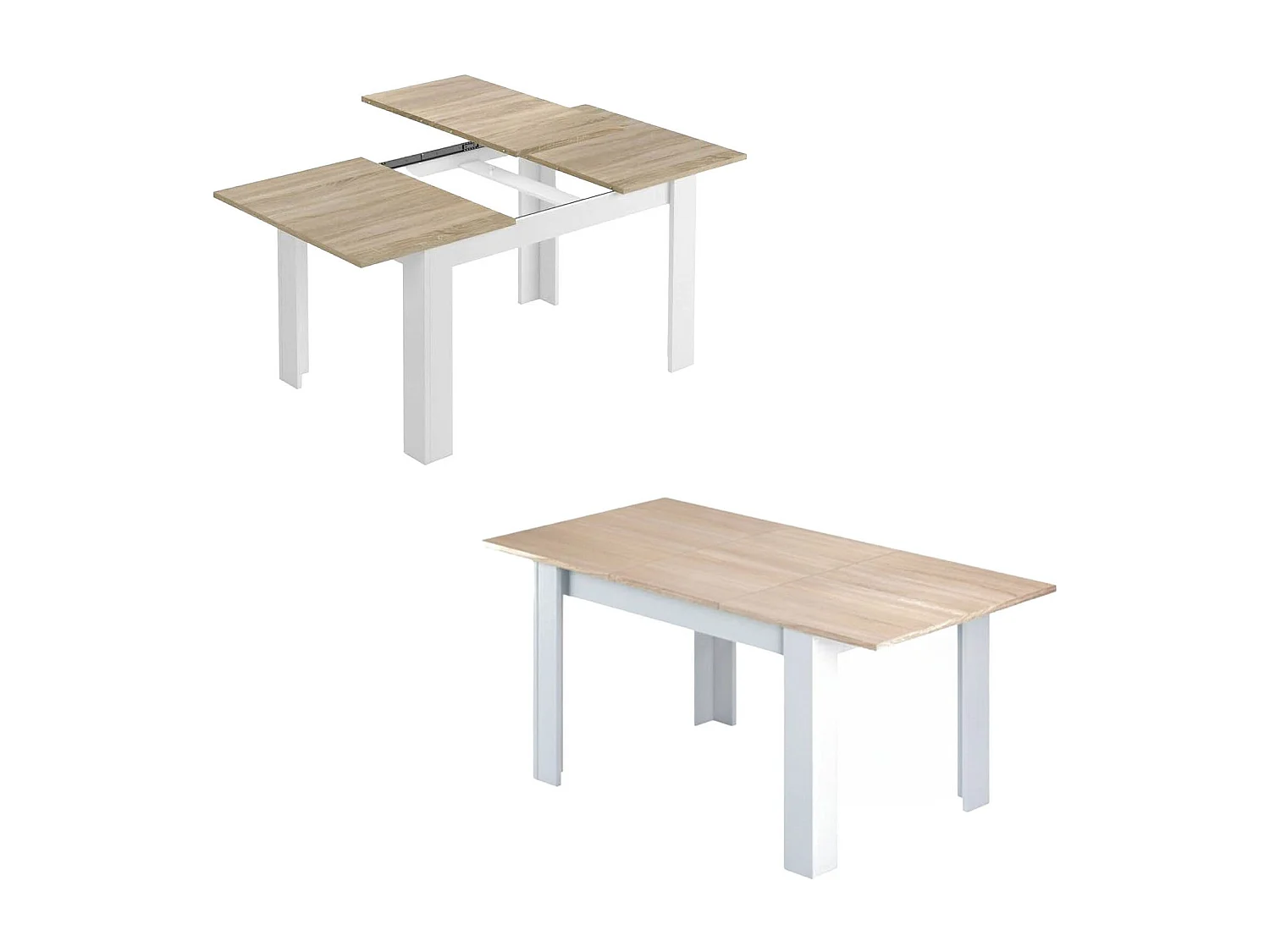 Table extensible Midland, Console extensible pour salle à manger, Table de cuisine ouvrant avec rallonge, 140/190x90h78 cm, Chêne et Blanc