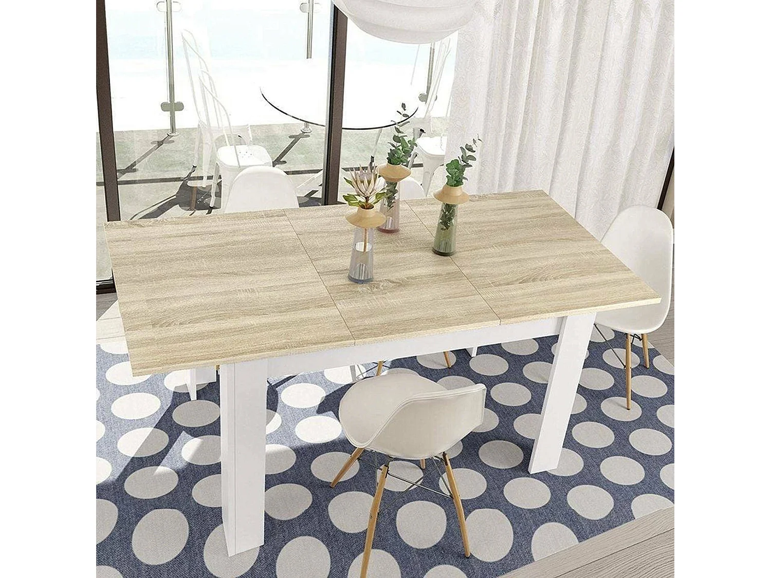 Table extensible Midland, Console extensible pour salle à manger, Table de cuisine ouvrant avec rallonge, 140/190x90h78 cm, Chêne et Blanc