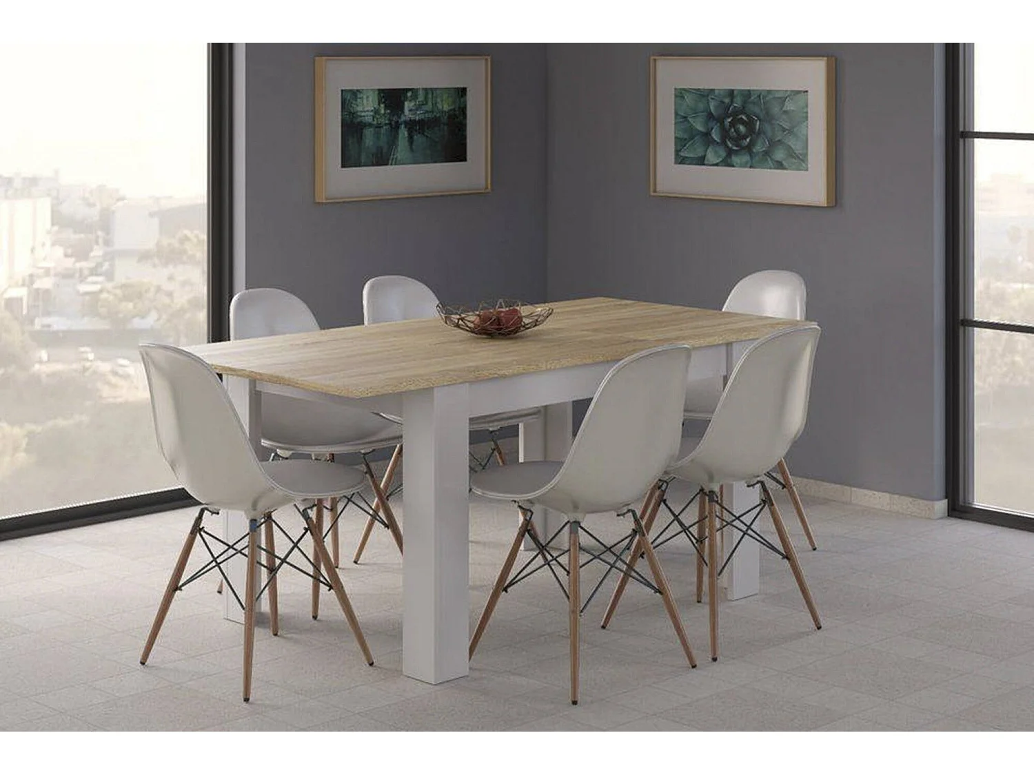 Table extensible Midland, Console extensible pour salle à manger, Table de cuisine ouvrant avec rallonge, 140/190x90h78 cm, Chêne et Blanc