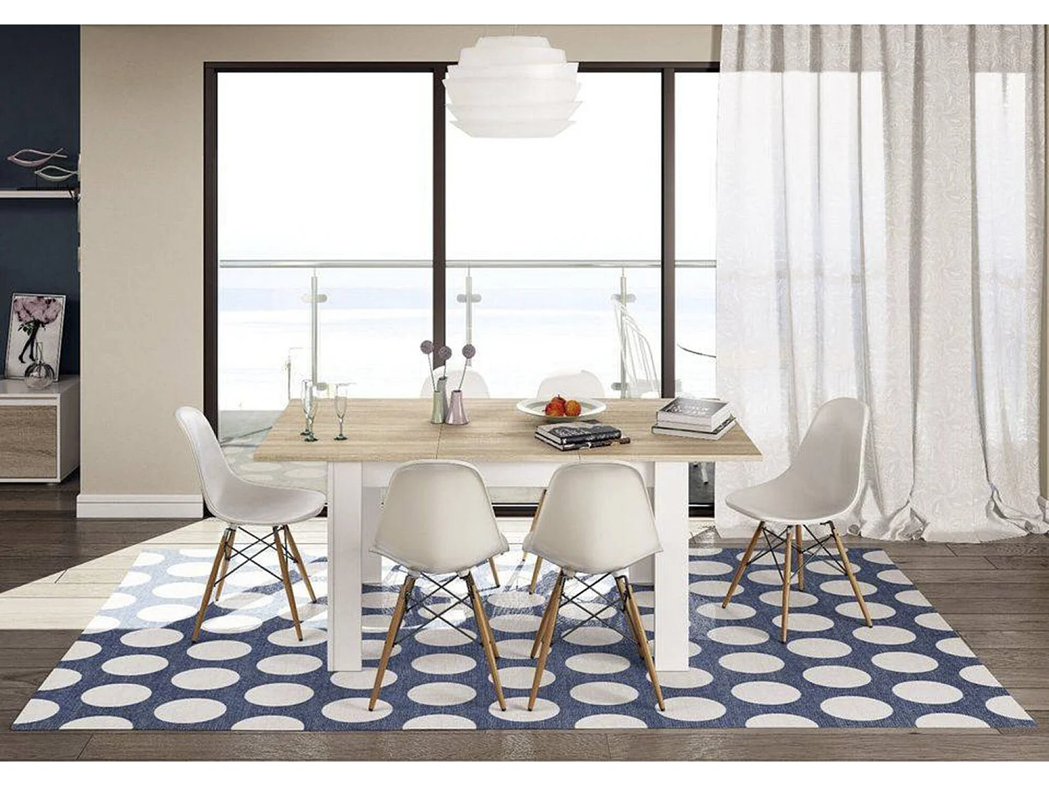 Table extensible Midland, Console extensible pour salle à manger, Table de cuisine ouvrant avec rallonge, 140/190x90h78 cm, Chêne et Blanc