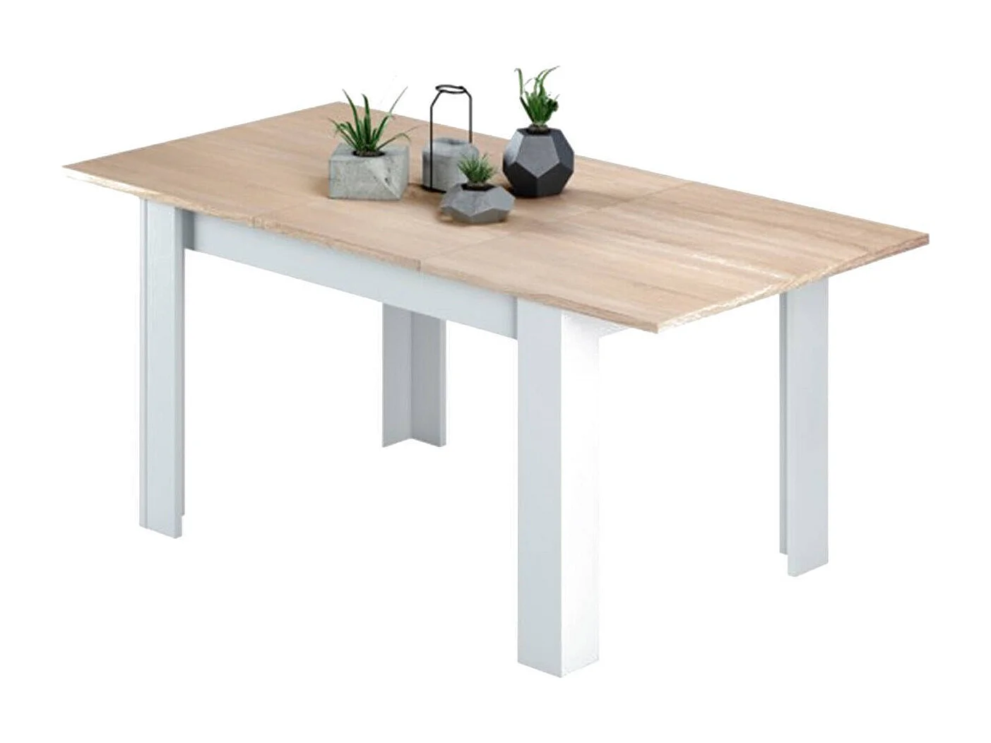Table extensible Midland, Console extensible pour salle à manger, Table de cuisine ouvrant avec rallonge, 140/190x90h78 cm, Chêne et Blanc