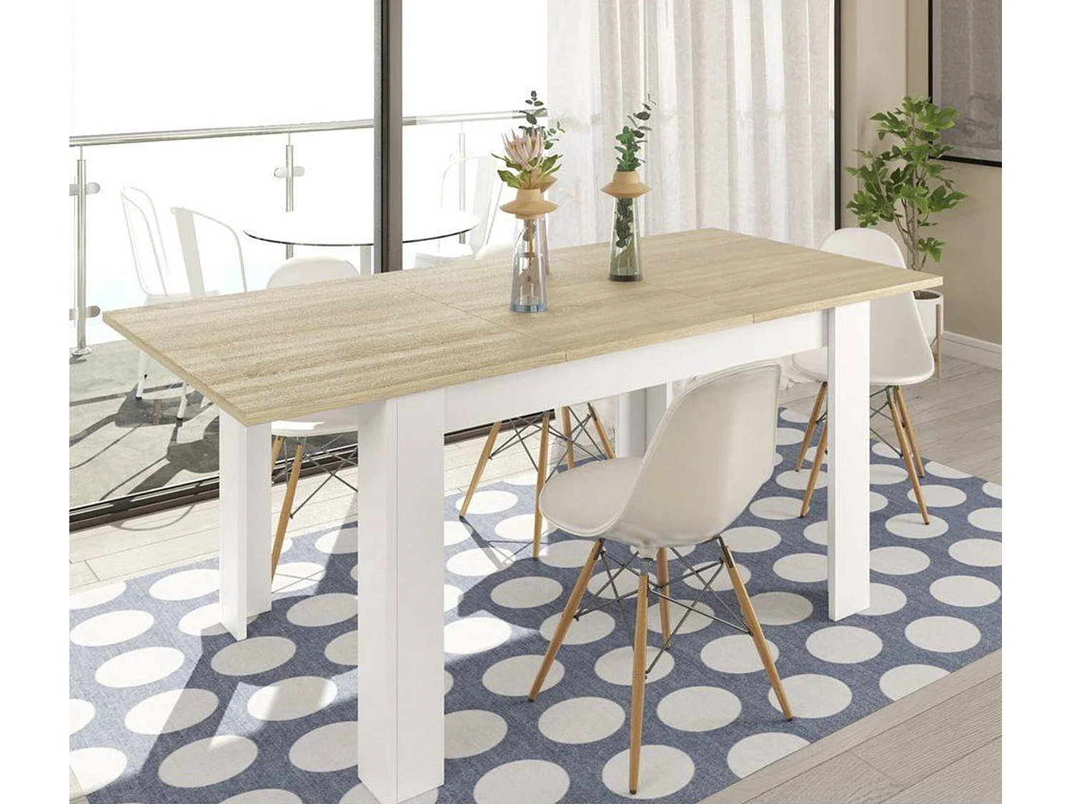 Table extensible Midland, Console extensible pour salle à manger, Table de cuisine ouvrant avec rallonge, 140/190x90h78 cm, Chêne et Blanc