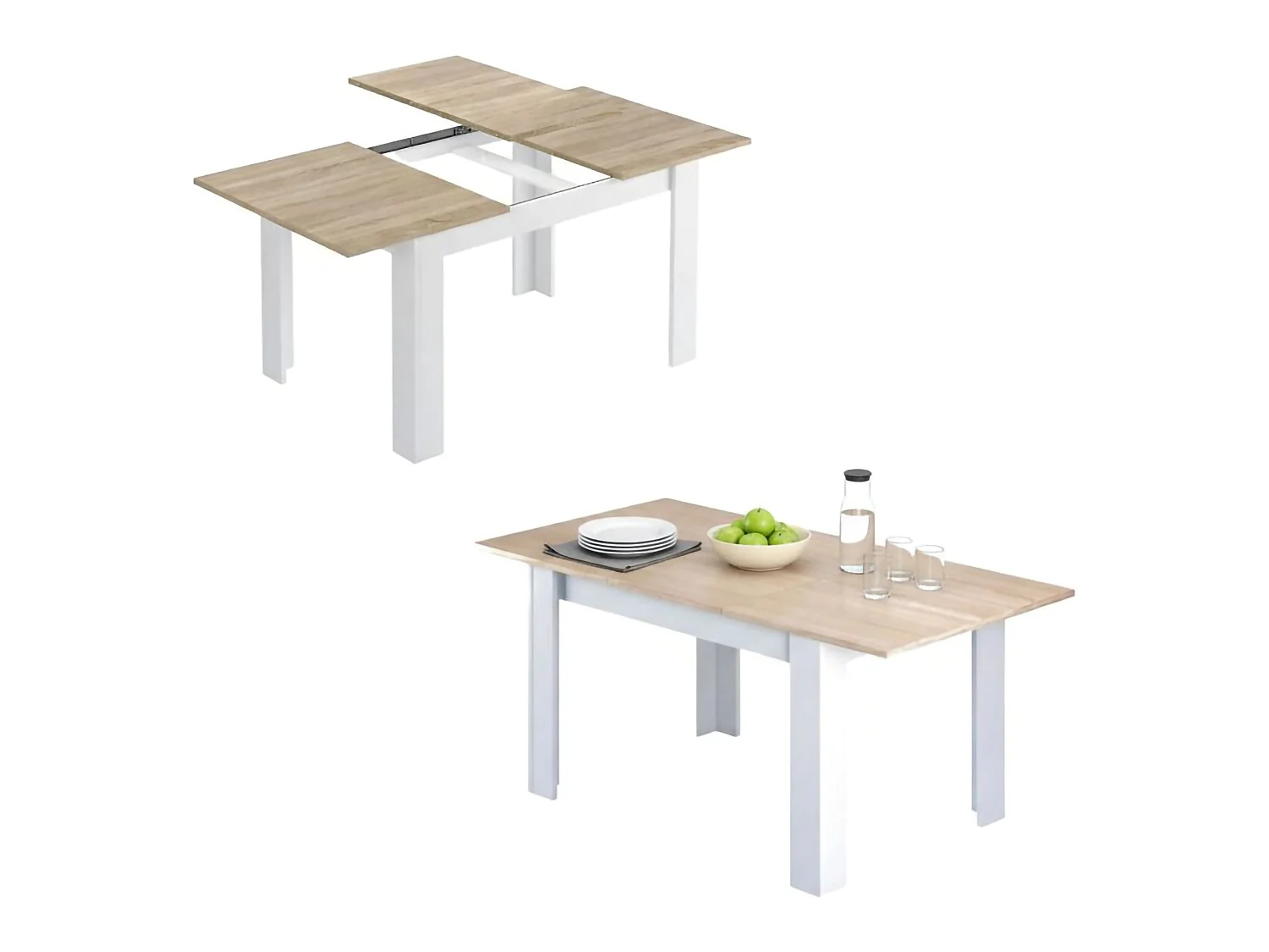 Mesa extensível Midland, Consola extensível para sala de jantar, Mesa de cozinha aberta com extensão, 140/190x90h78 cm, Carvalho e Branco
